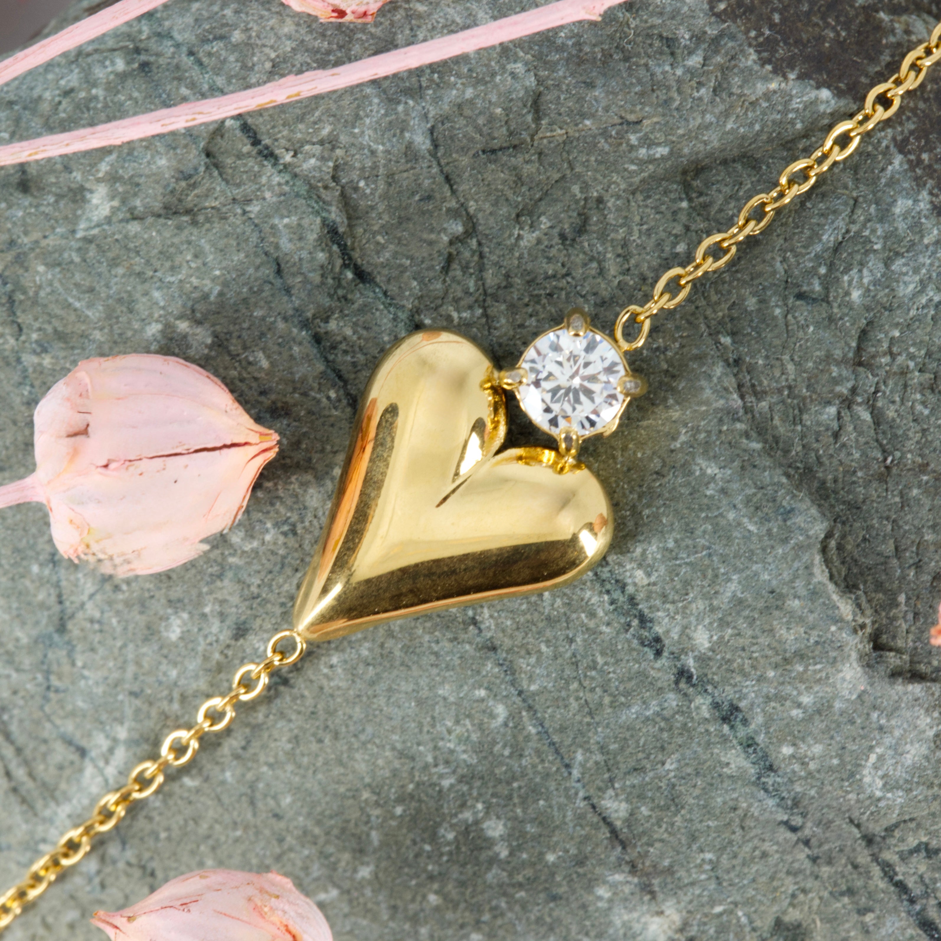 Gold Plated Heart & Cubic Zirconia Set Bracelet