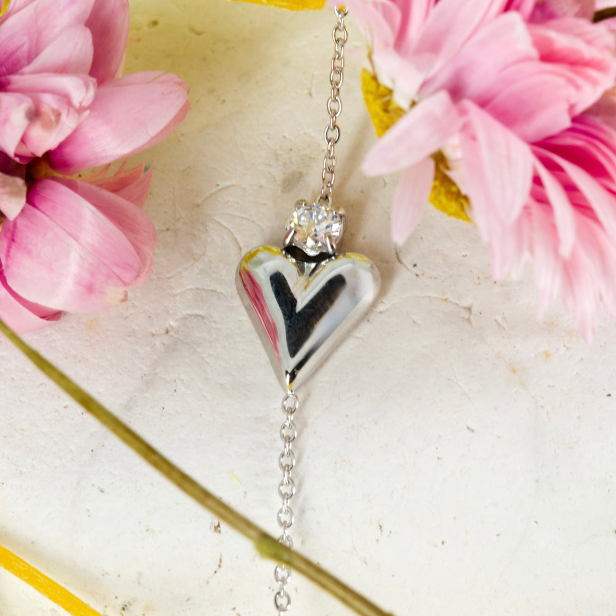 Rhodium Plated Heart & Cubic Zirconia Set Bracelet