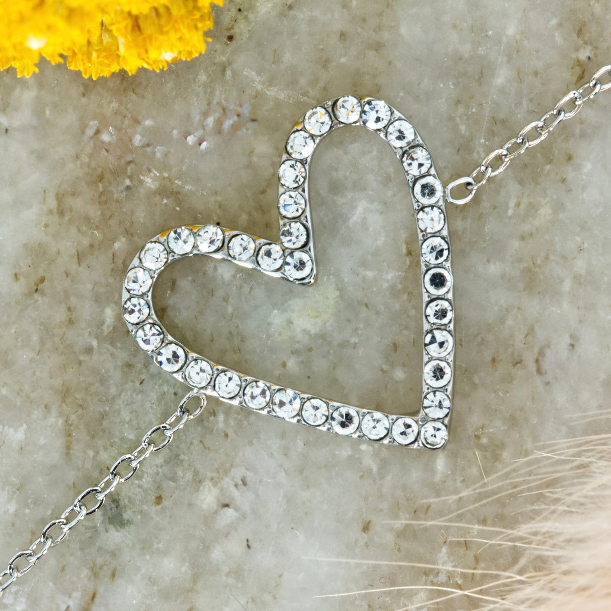 Rhodium Plated Cubic Zirconia Set Heart Bracelet