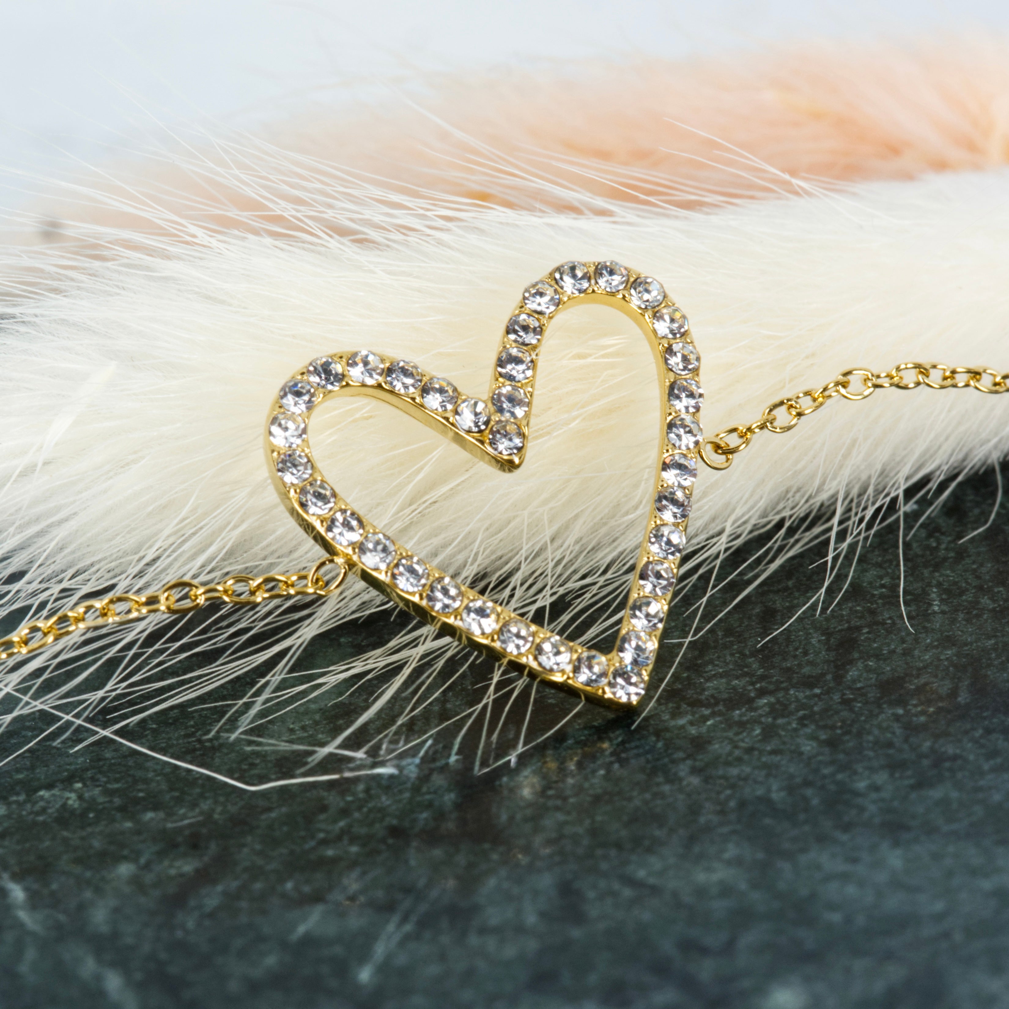 Gold Plated Cubic Zirconia Set Heart Bracelet