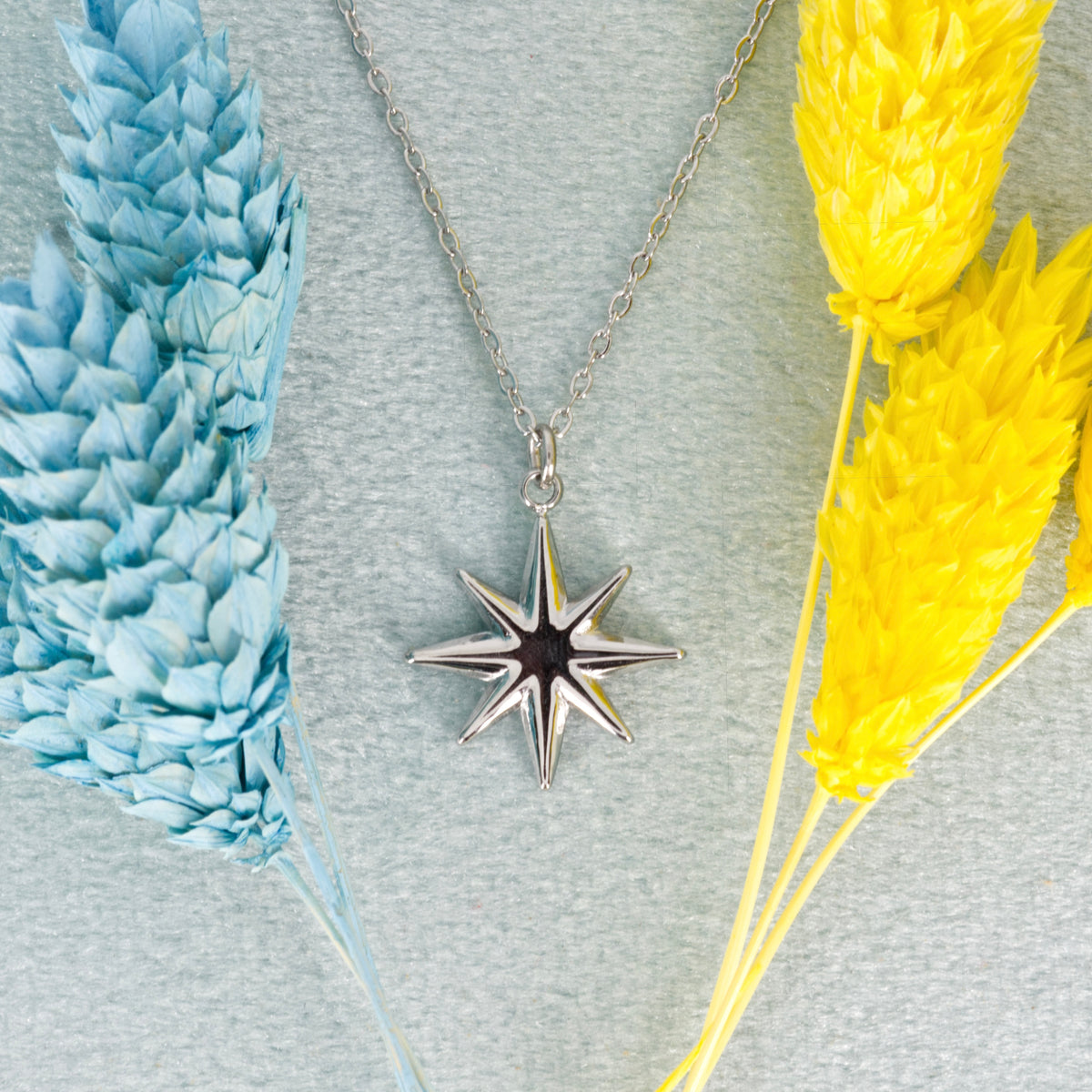 Rhodium Plated Star Pendant & Chain