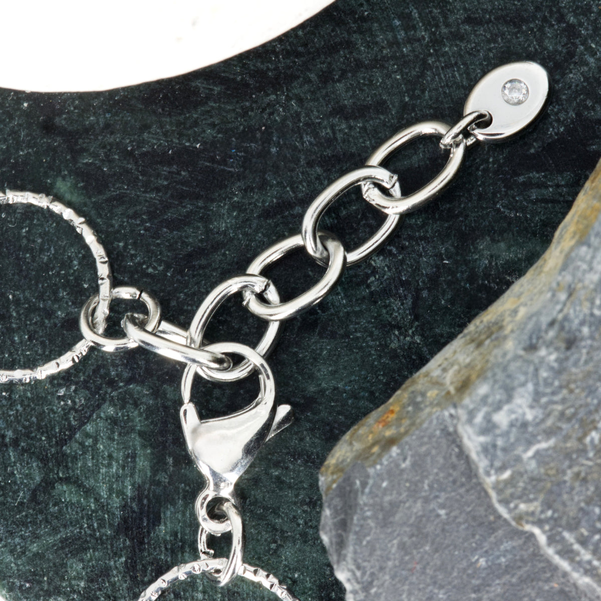 Rhodium Plated Hammered Circles Bracelet