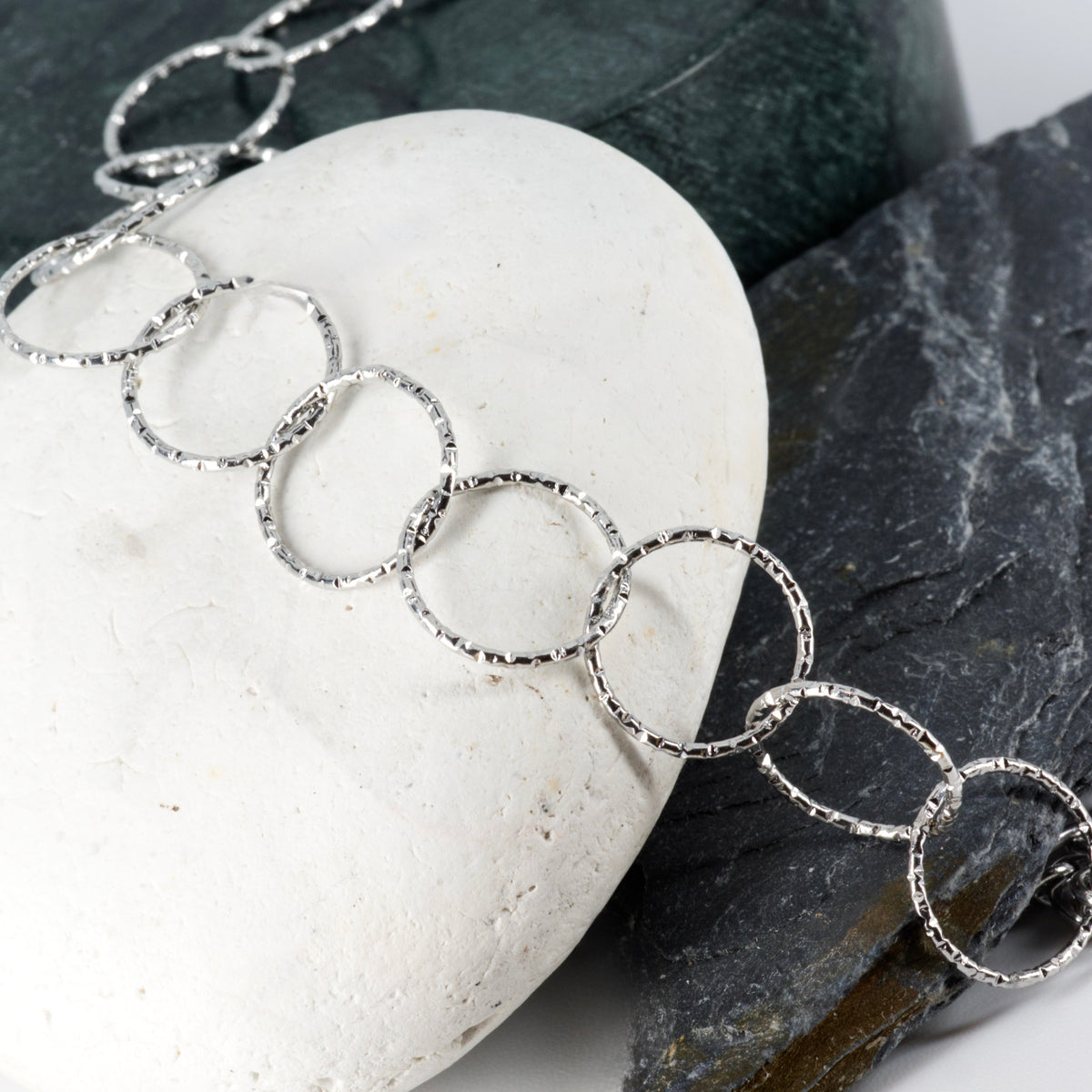 Rhodium Plated Hammered Circles Bracelet