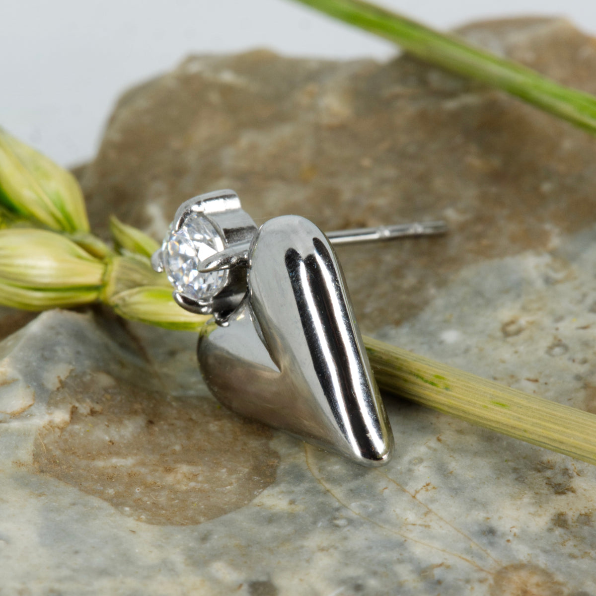 Rhodium Plated Heart & Cubic Zirconia Set Drop Earrings