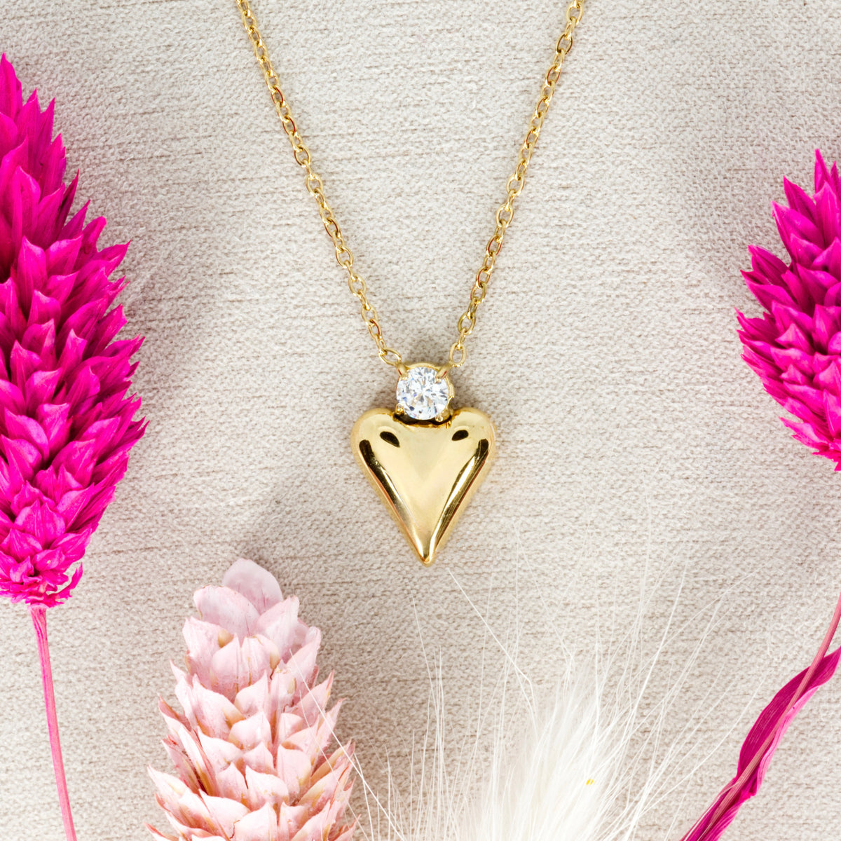 Gold Plated Heart & Cubic Zirconia Set Pendant & Chain