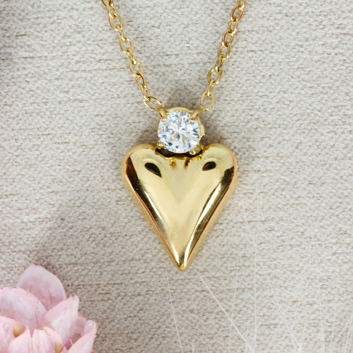 Gold Plated Heart & Cubic Zirconia Set Pendant & Chain