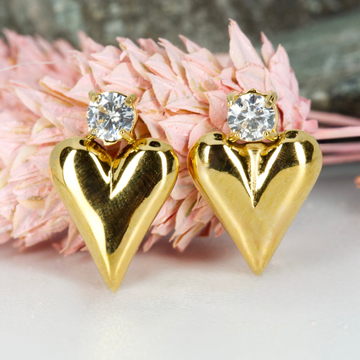 Gold Plated Heart & Cubic Zirconia Set Drop Earrings