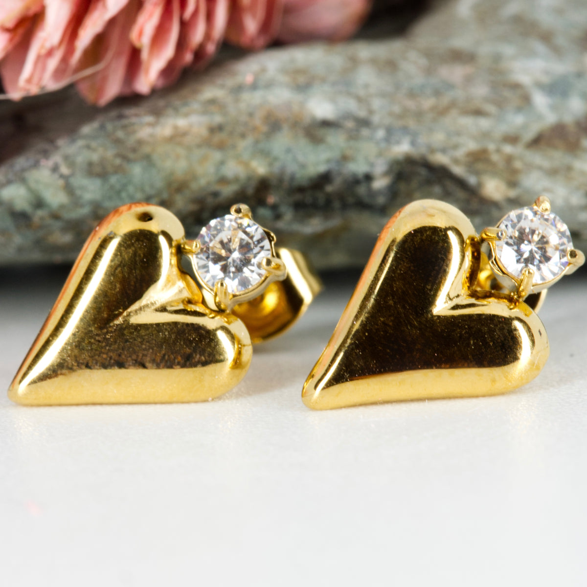 Gold Plated Heart & Cubic Zirconia Set Drop Earrings
