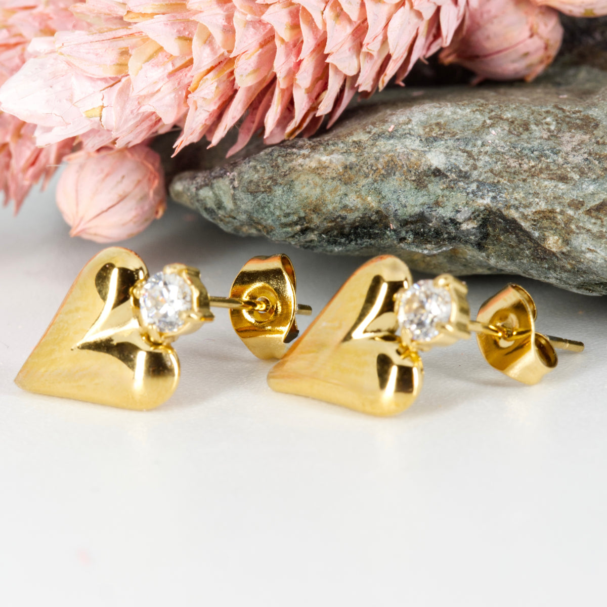 Gold Plated Heart & Cubic Zirconia Set Drop Earrings