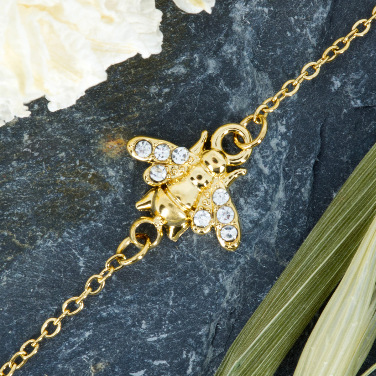 Gold Plated Cubic Zirconia Set Bee Bracelet