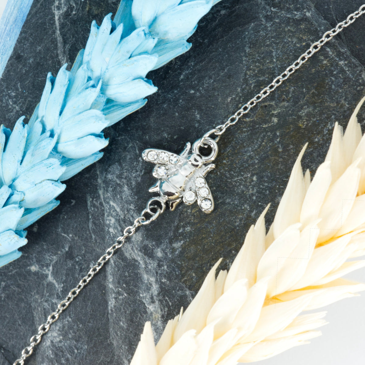 Rhodium Plated Cubic Zirconia Set Bee Bracelet