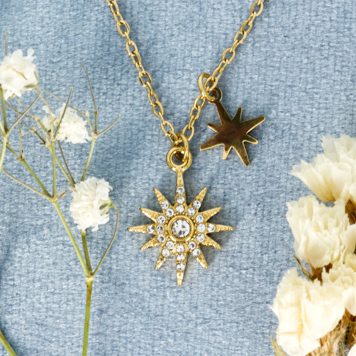 Gold Plated Cubic Zirconia Set Star Pendant & Chain
