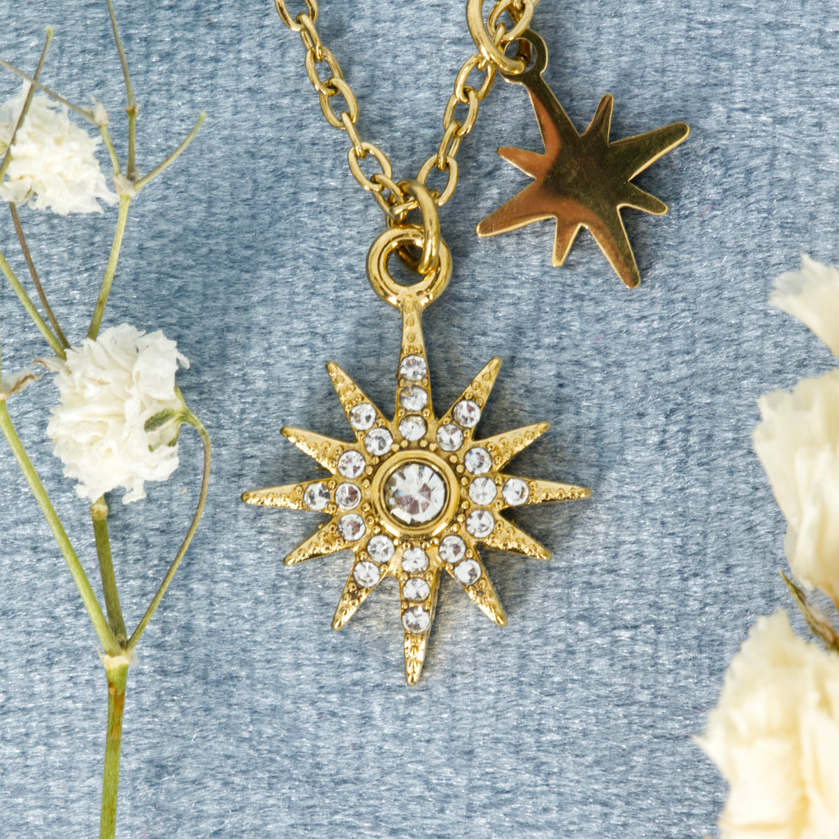 Gold Plated Cubic Zirconia Set Star Pendant & Chain