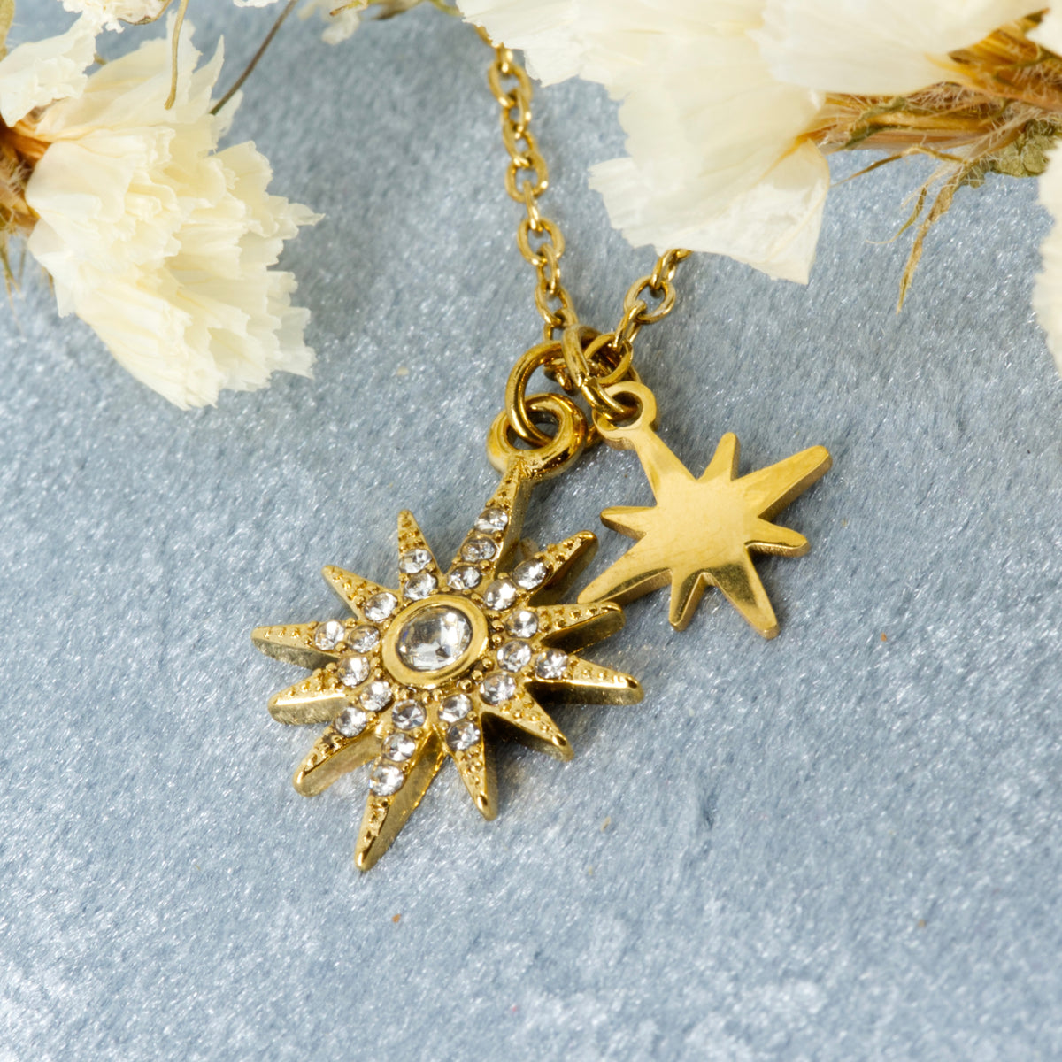Gold Plated Cubic Zirconia Set Star Pendant & Chain