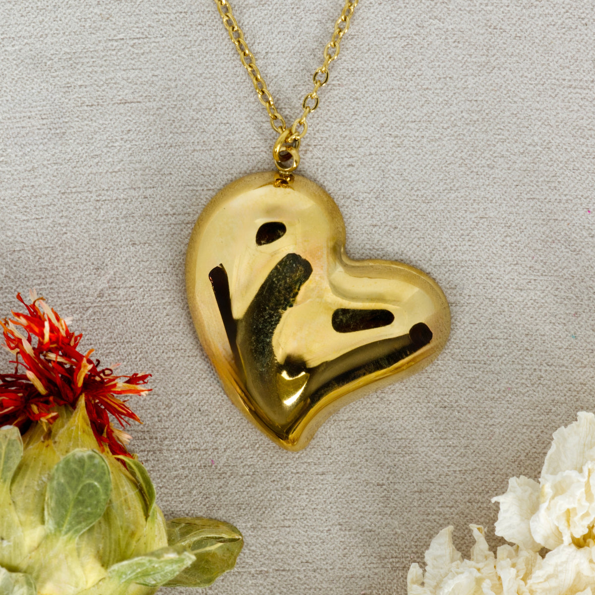 Gold Plated Large Heart Pendant & Chain