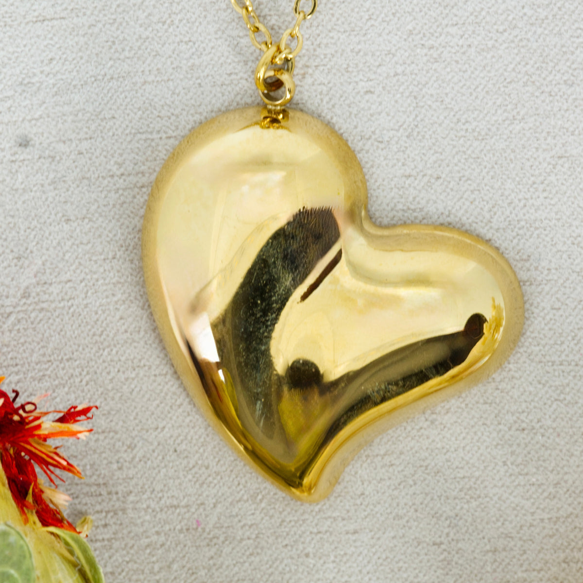 Gold Plated Large Heart Pendant & Chain