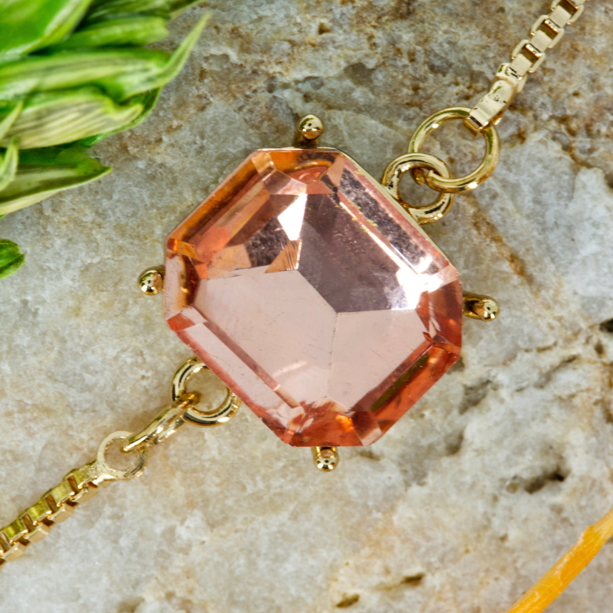 Gold Plated Octagonal Shaped Orange Cubic Zirconia Set Bracelet