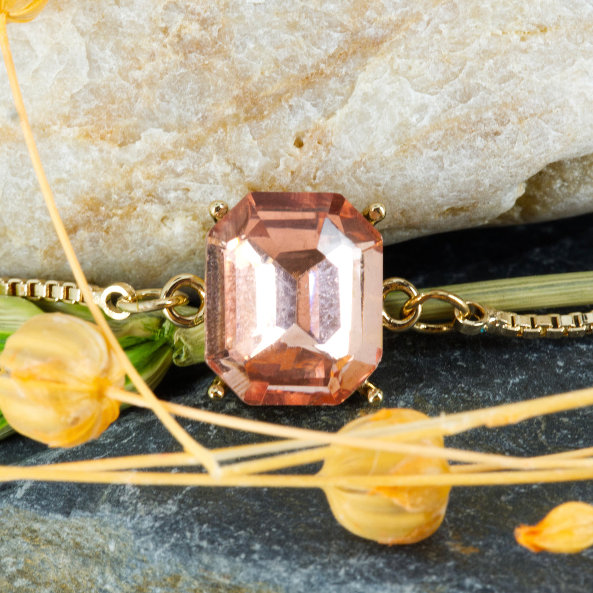 Gold Plated Octagonal Shaped Orange Cubic Zirconia Set Bracelet