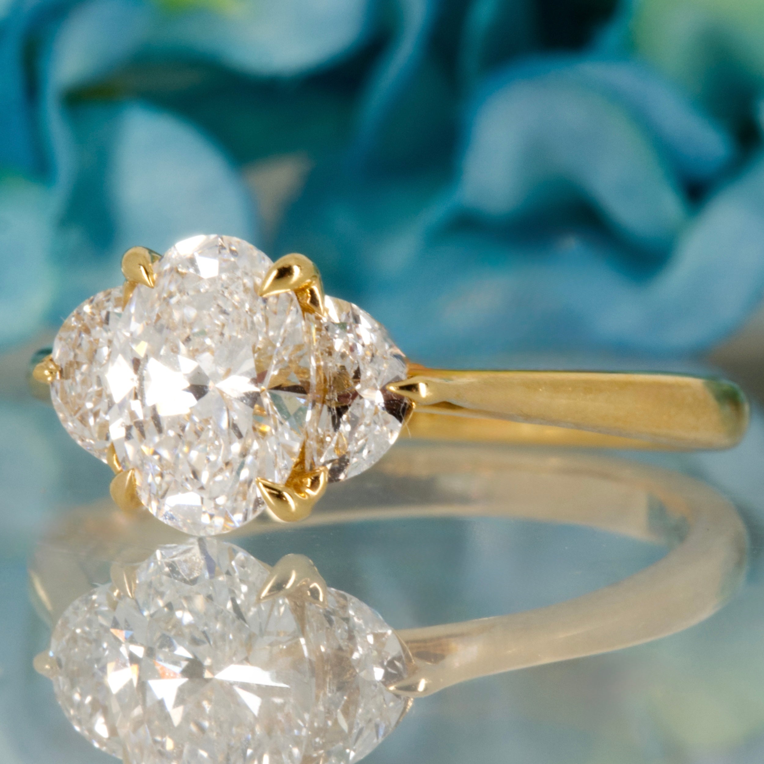 18ct Yellow Gold 1.42ct Oval & Crescent Cut Lab Grown Diamond Trilogy Ring