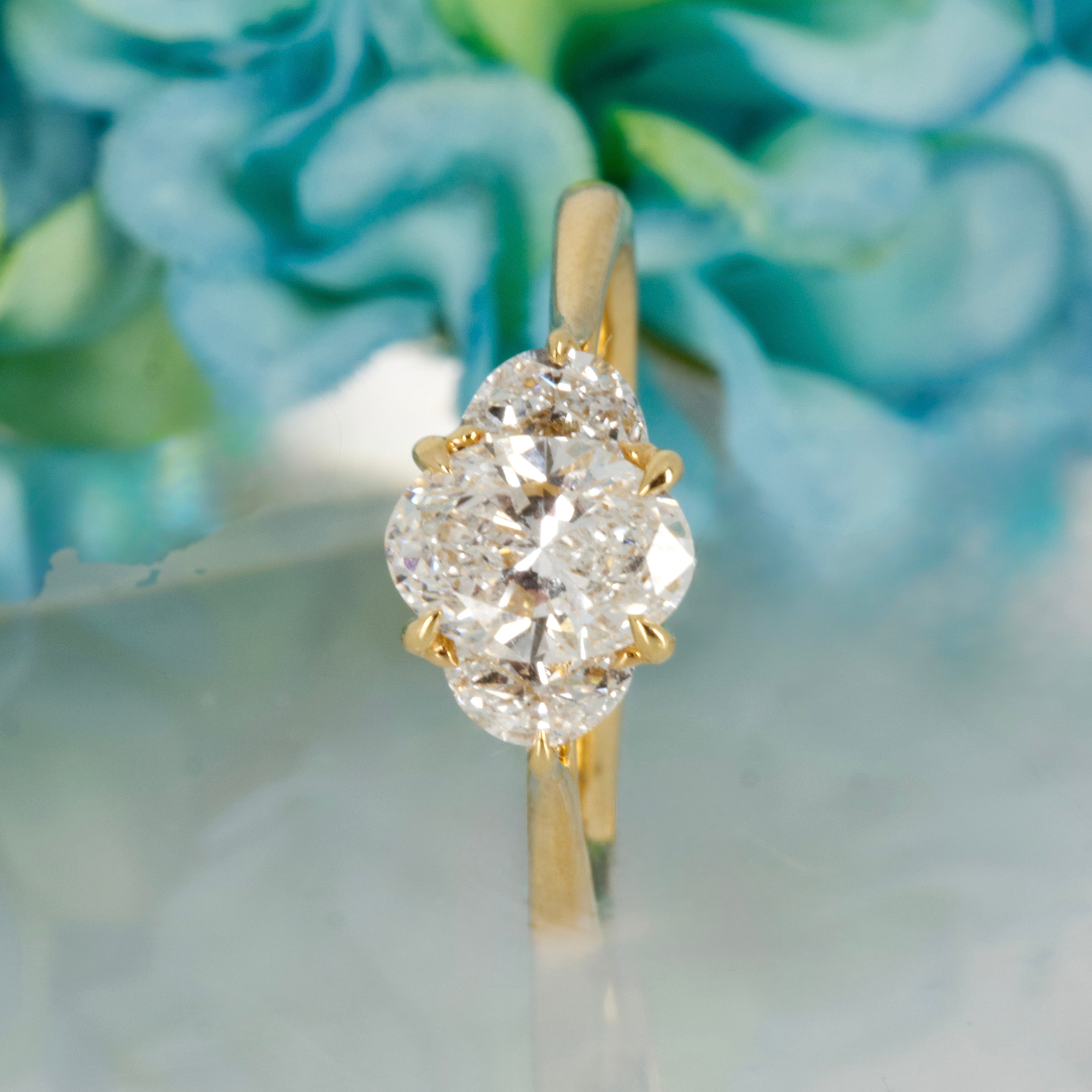 18ct Yellow Gold 1.42ct Oval & Crescent Cut Lab Grown Diamond Trilogy Ring
