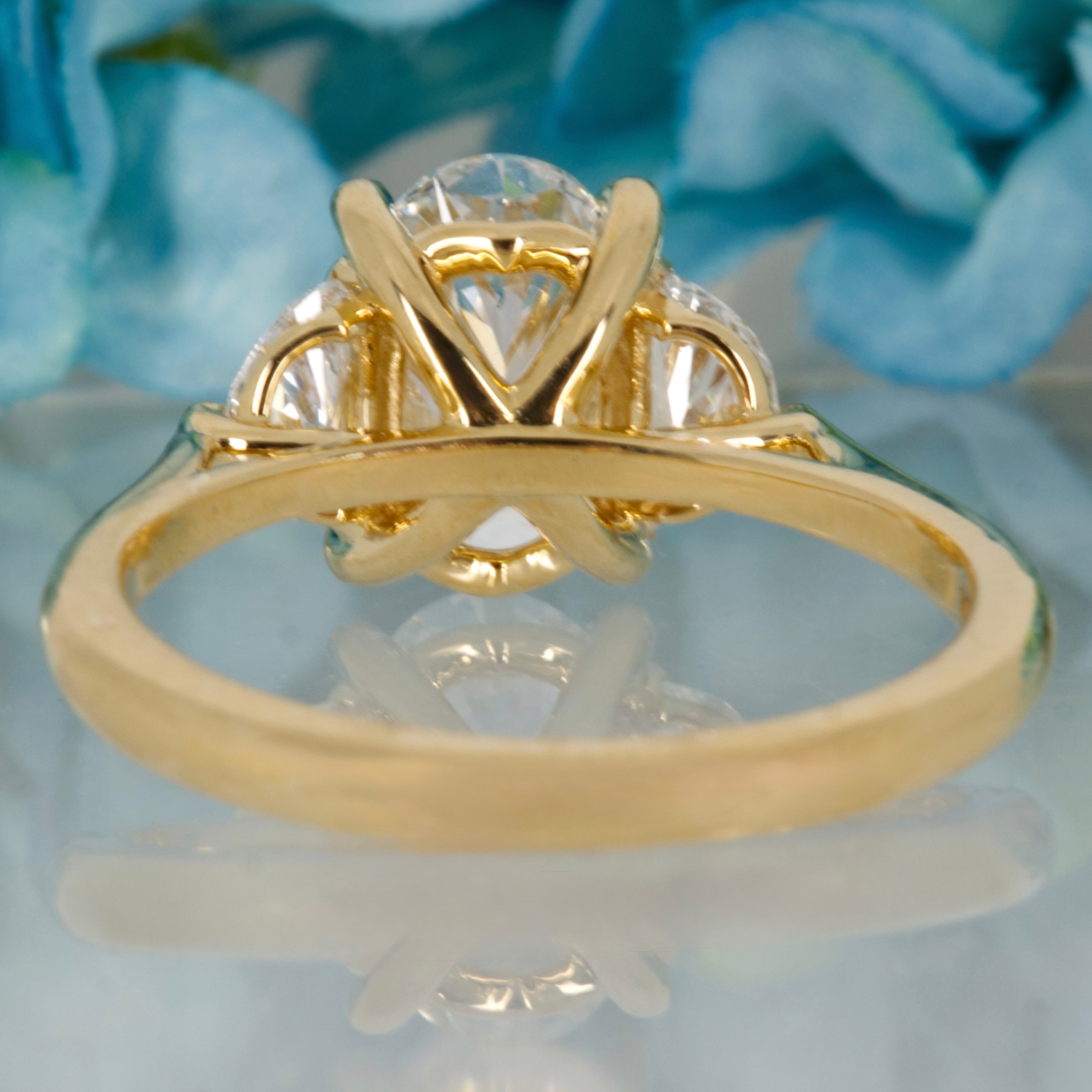 18ct Yellow Gold 2.55ct Oval & Crescent Cut Lab Grown Diamond Trilogy Ring