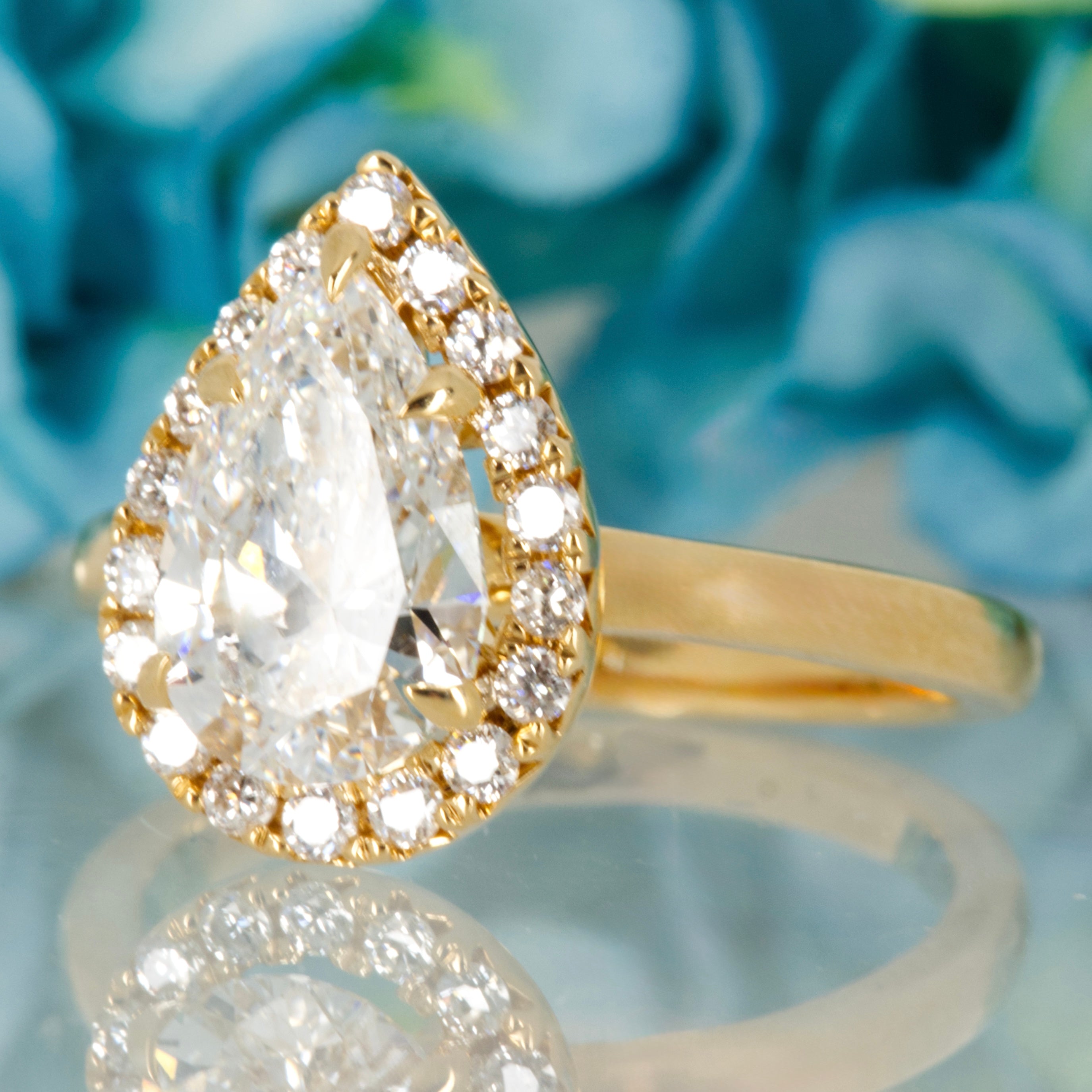 18ct Yellow Gold 2.00ct Pear Cut Lab Grown Diamond Halo Cluster Ring