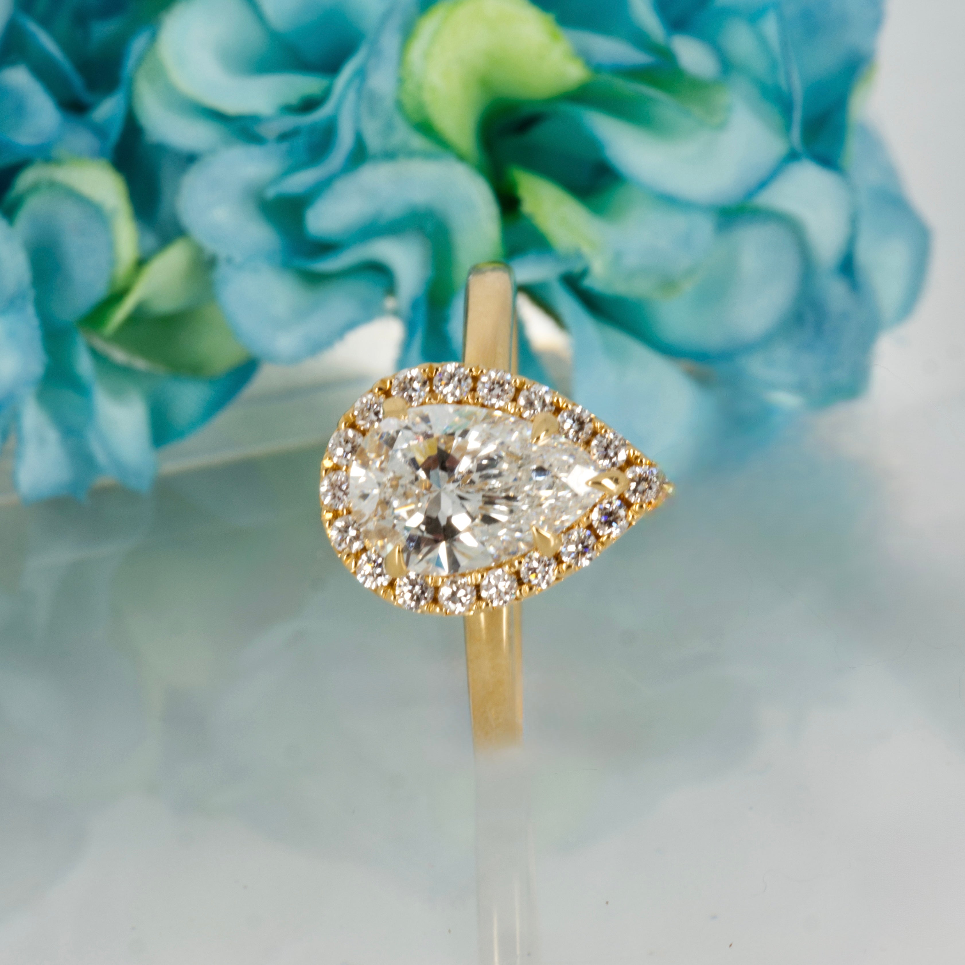 18ct Yellow Gold 2.00ct Pear Cut Lab Grown Diamond Halo Cluster Ring