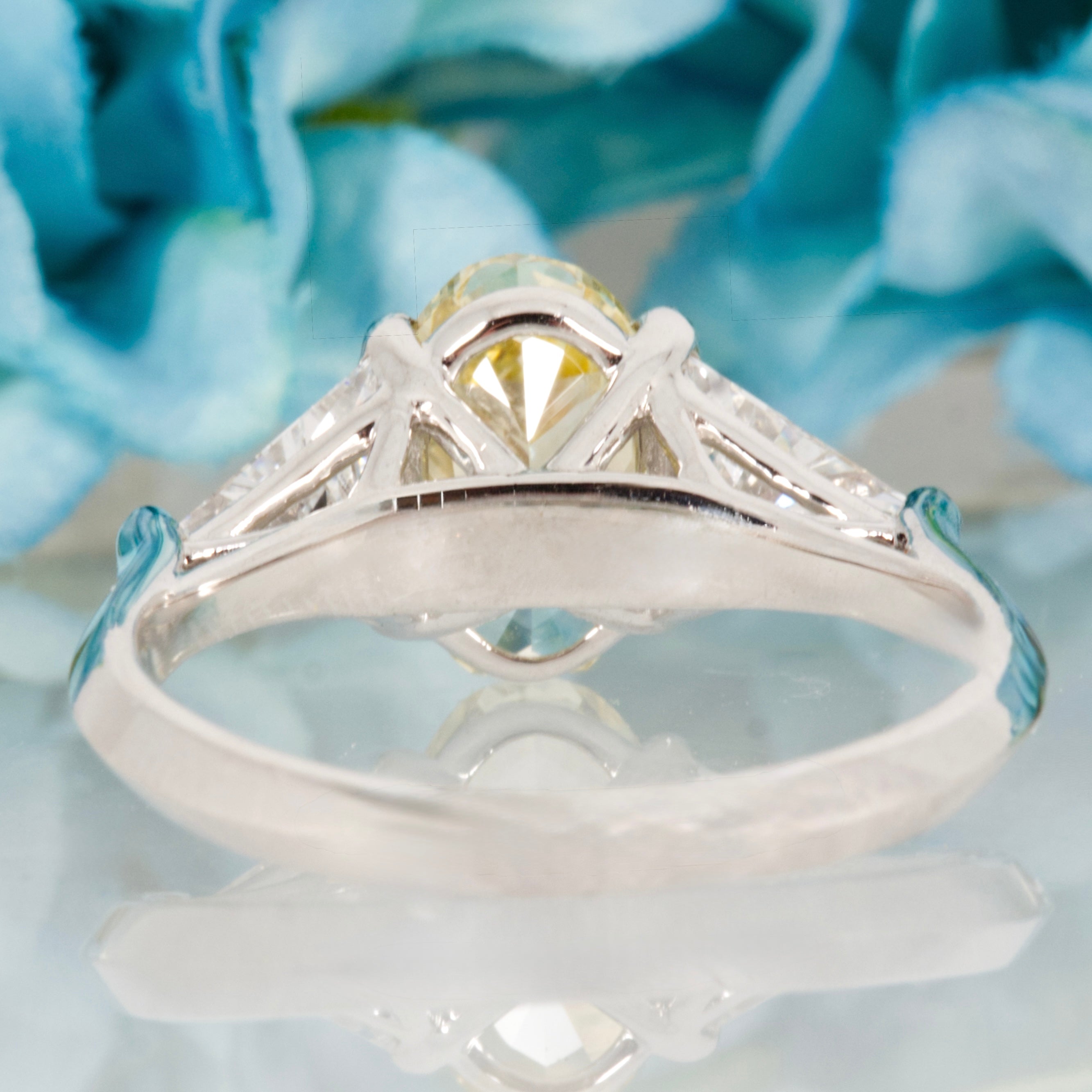 18ct White Gold Oval Cut Lab Grown Yellow Diamond & Trilliant Cut Lab Grown Diamond Trilogy Ring