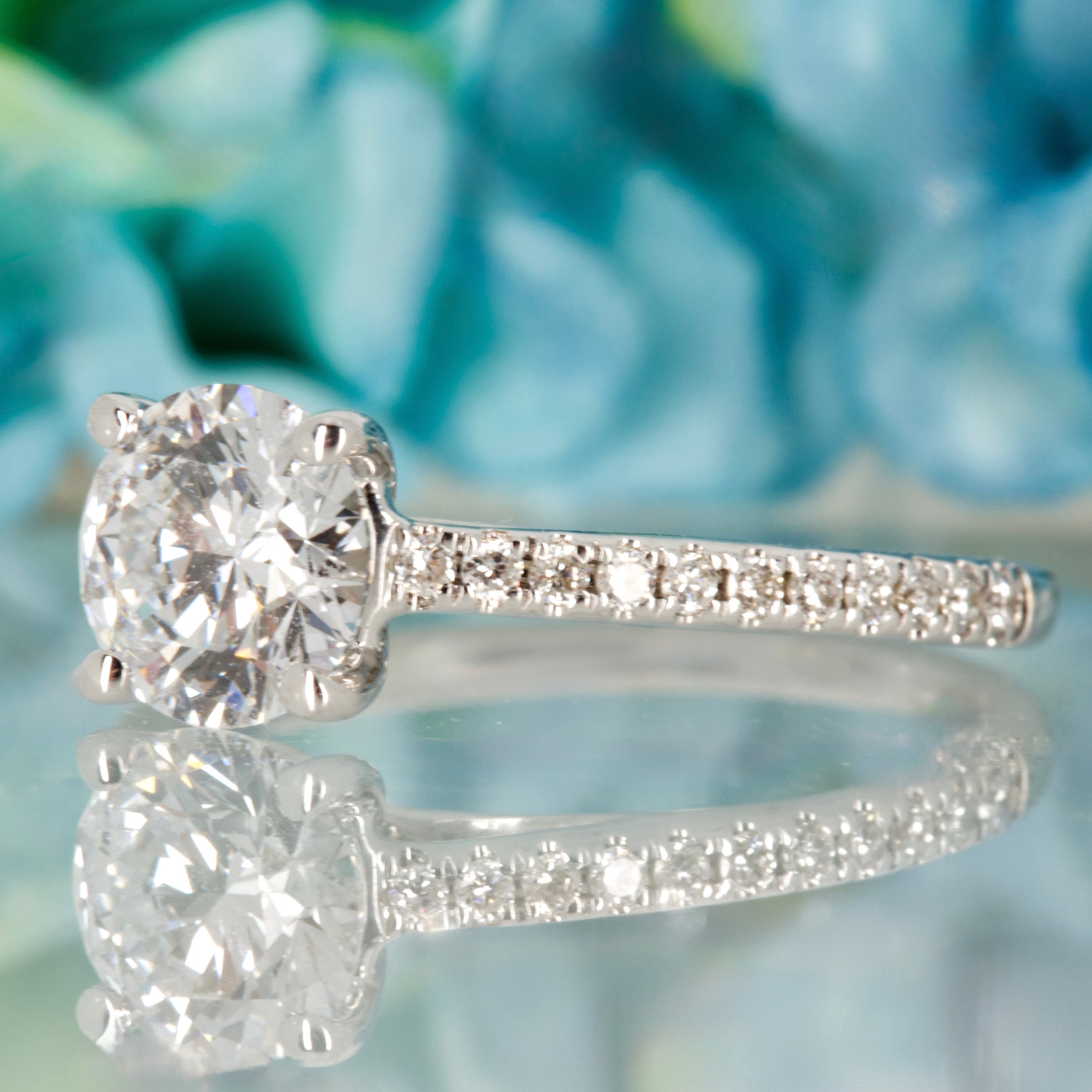 18ct White Gold 1.02ct Round Brilliant Cut Lab Grown Diamond Solitaire Ring with Lab Grown Diamond Set Shoulders