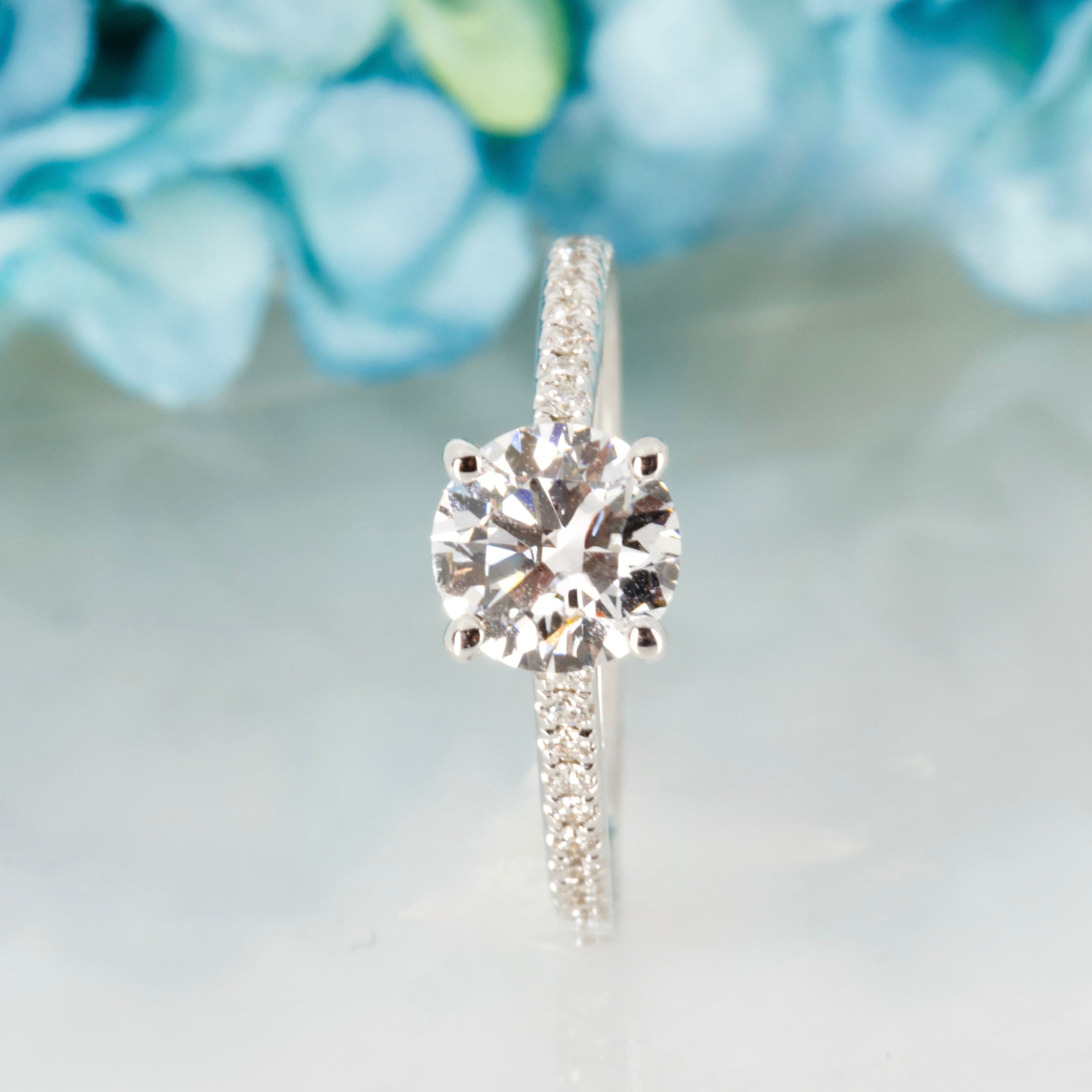 18ct White Gold 1.02ct Round Brilliant Cut Lab Grown Diamond Solitaire Ring with Lab Grown Diamond Set Shoulders