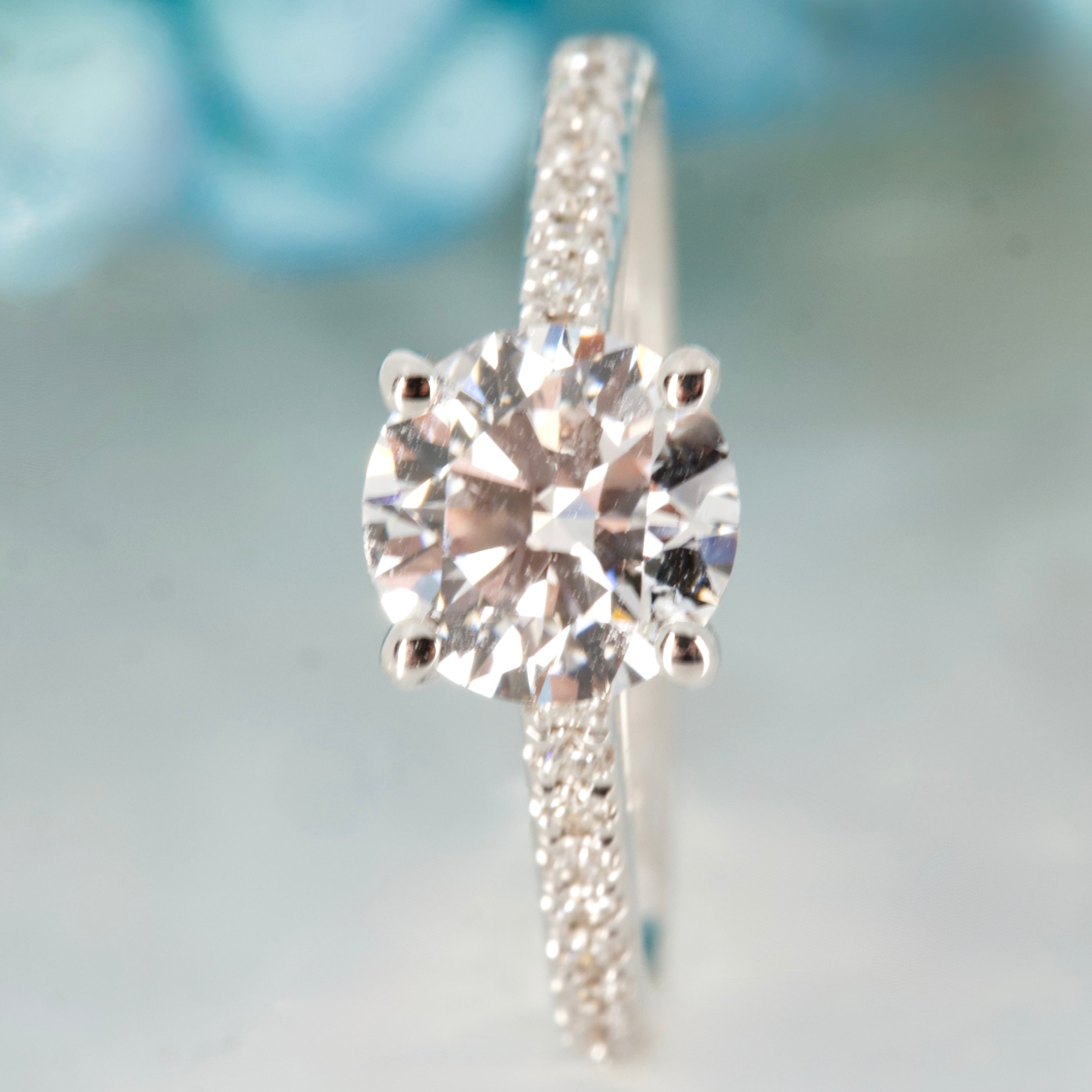 18ct White Gold 1.02ct Round Brilliant Cut Lab Grown Diamond Solitaire Ring with Lab Grown Diamond Set Shoulders