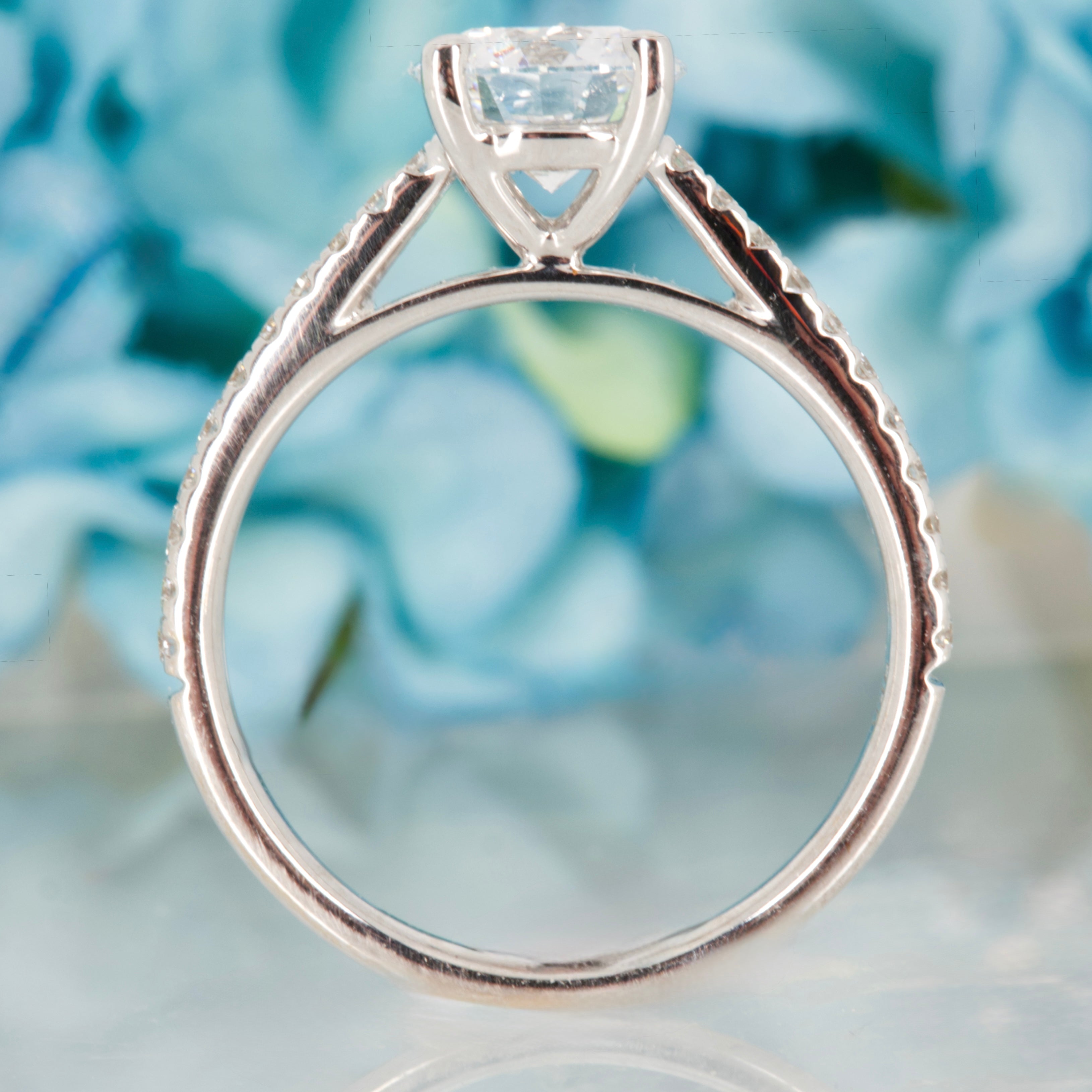 18ct White Gold 1.02ct Round Brilliant Cut Lab Grown Diamond Solitaire Ring with Lab Grown Diamond Set Shoulders