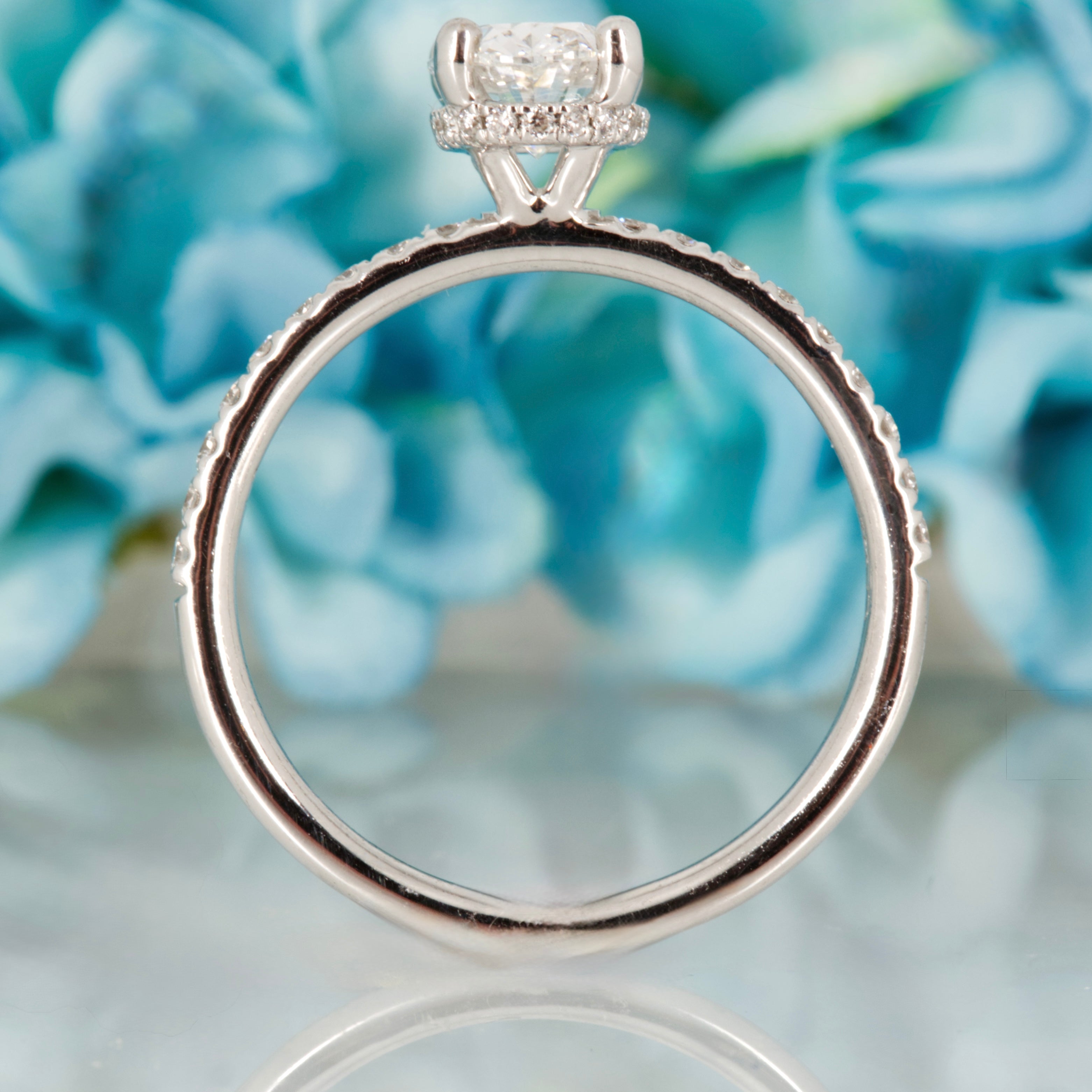 18ct White Gold 1.10ct Oval Cut Lab Grown Diamond Solitaire Ring with Lab Grown Diamond Shoulders