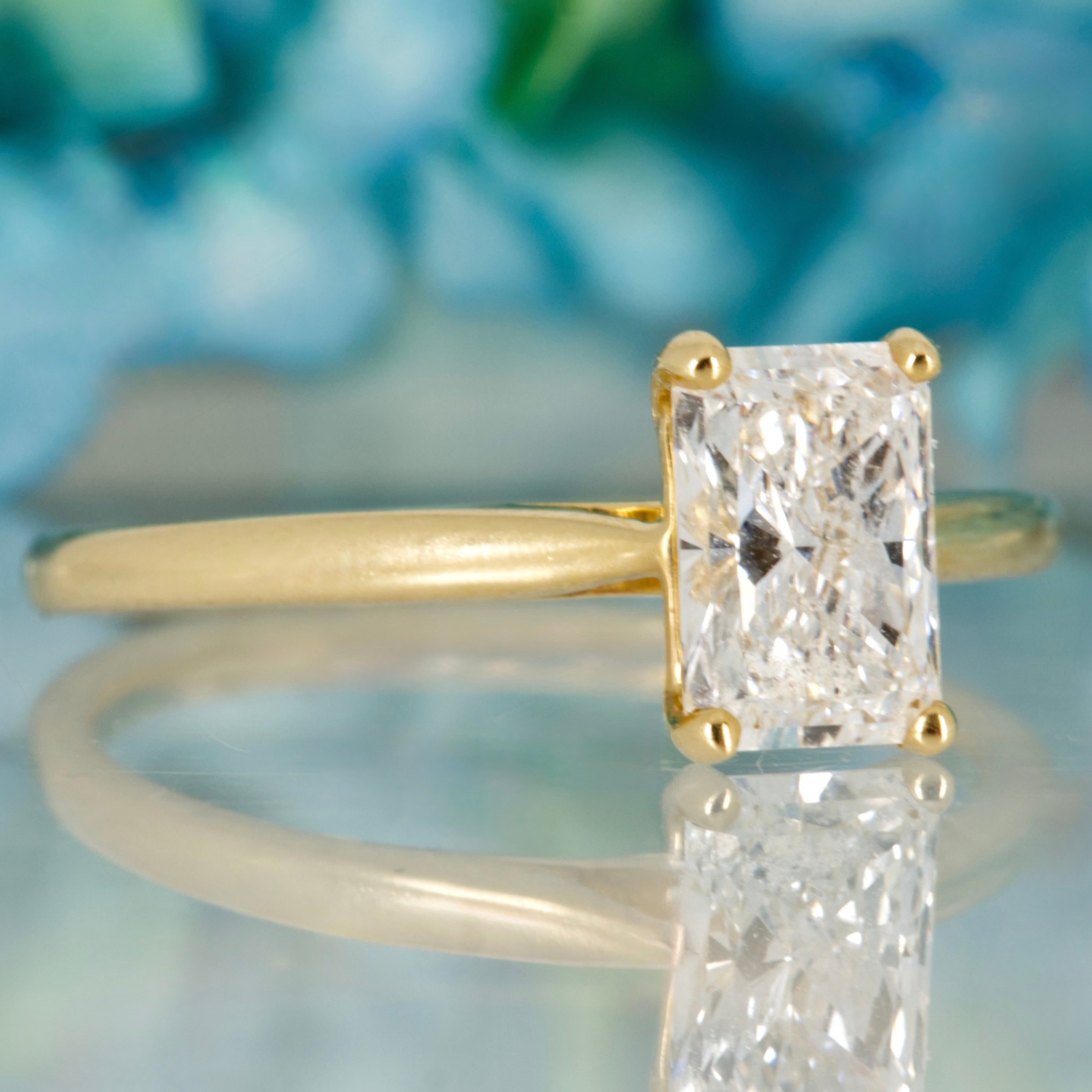 18ct Yellow Gold 1.02ct Radiant Cut Lab Grown Diamond Solitaire Ring