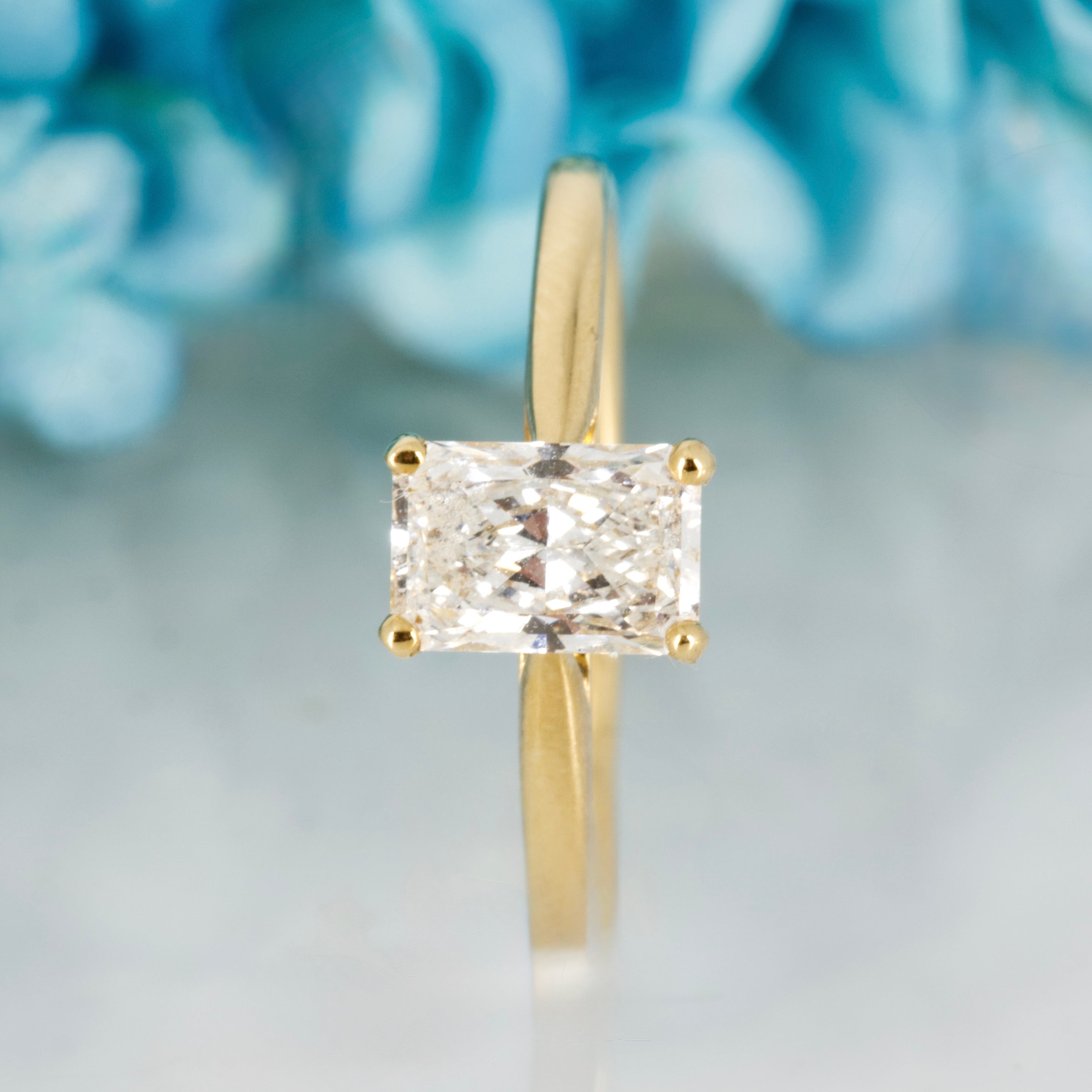 18ct Yellow Gold 1.02ct Radiant Cut Lab Grown Diamond Solitaire Ring