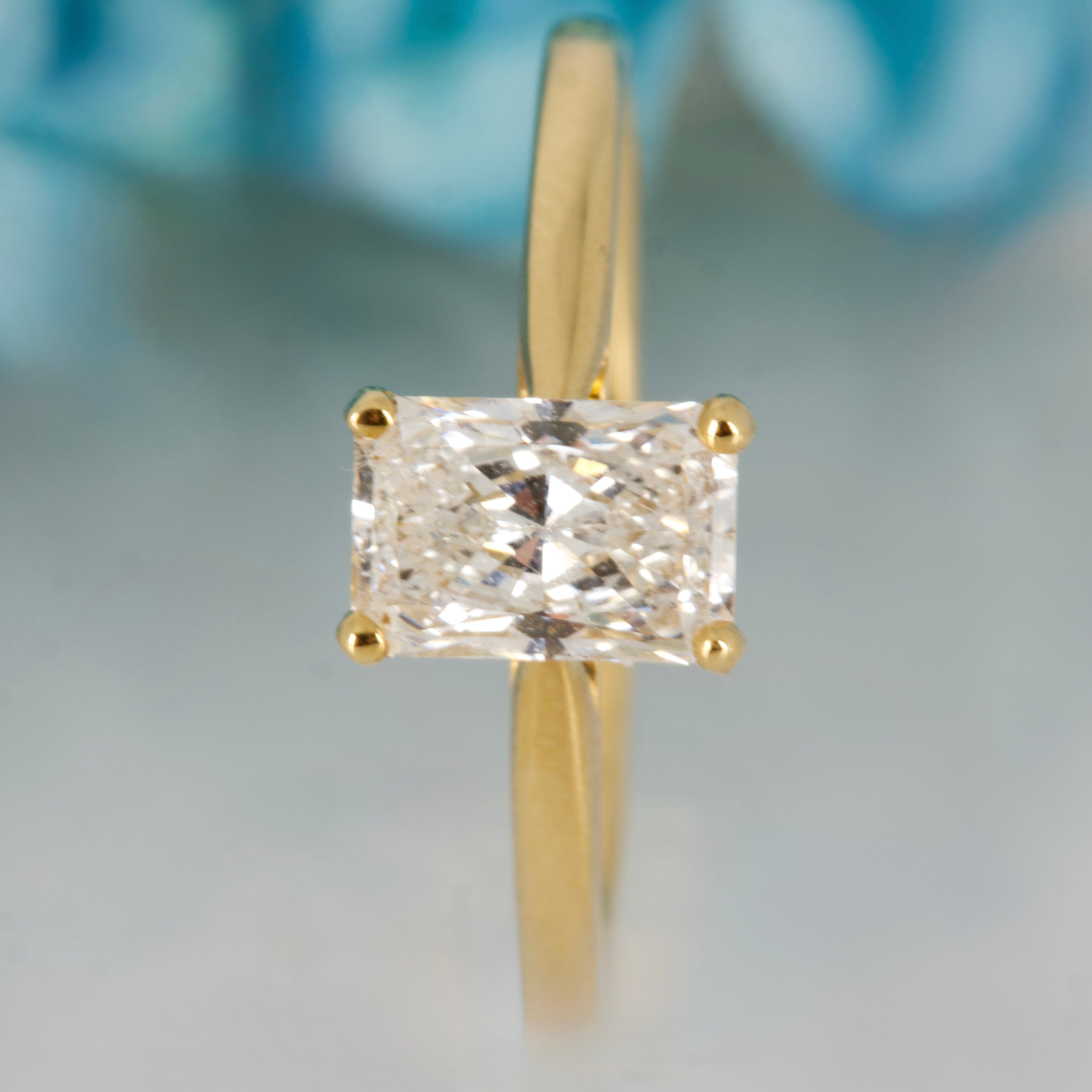 18ct Yellow Gold 1.02ct Radiant Cut Lab Grown Diamond Solitaire Ring