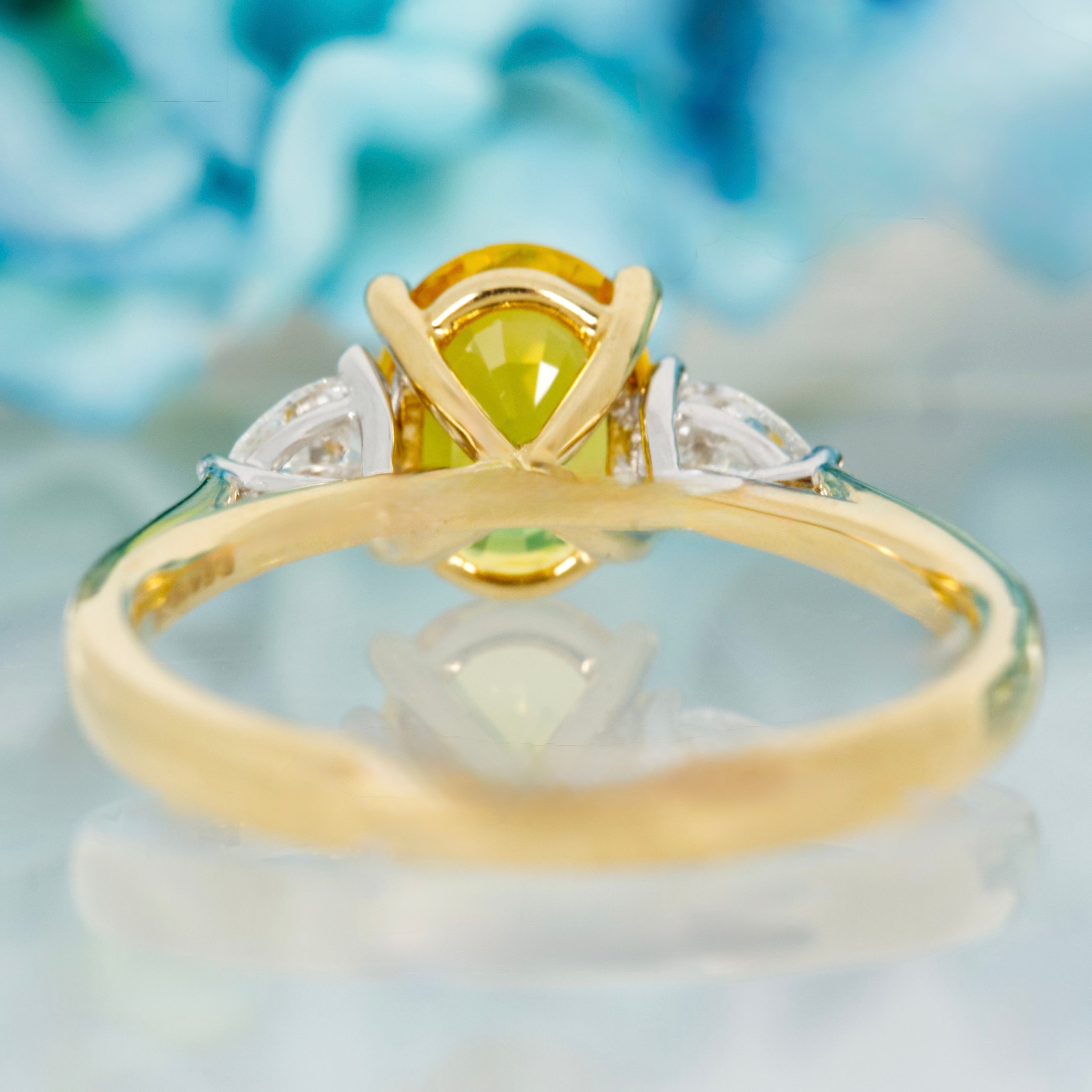 18ct Yellow Gold Oval Cut Yellow Sapphire & Pear Cut Diamond Trilogy Ring