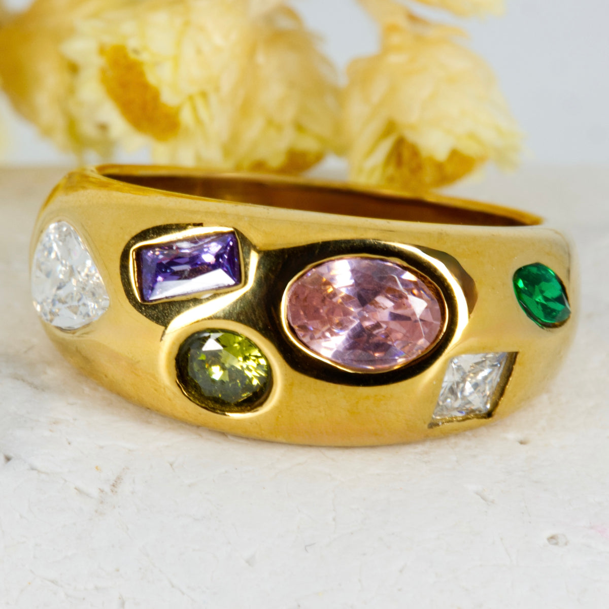 Gold Plated Multi-Coloured Cubic Zirconia Set Ring