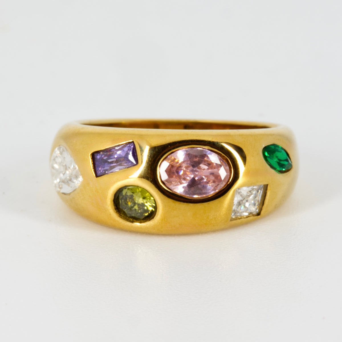 Gold Plated Multi-Coloured Cubic Zirconia Set Ring