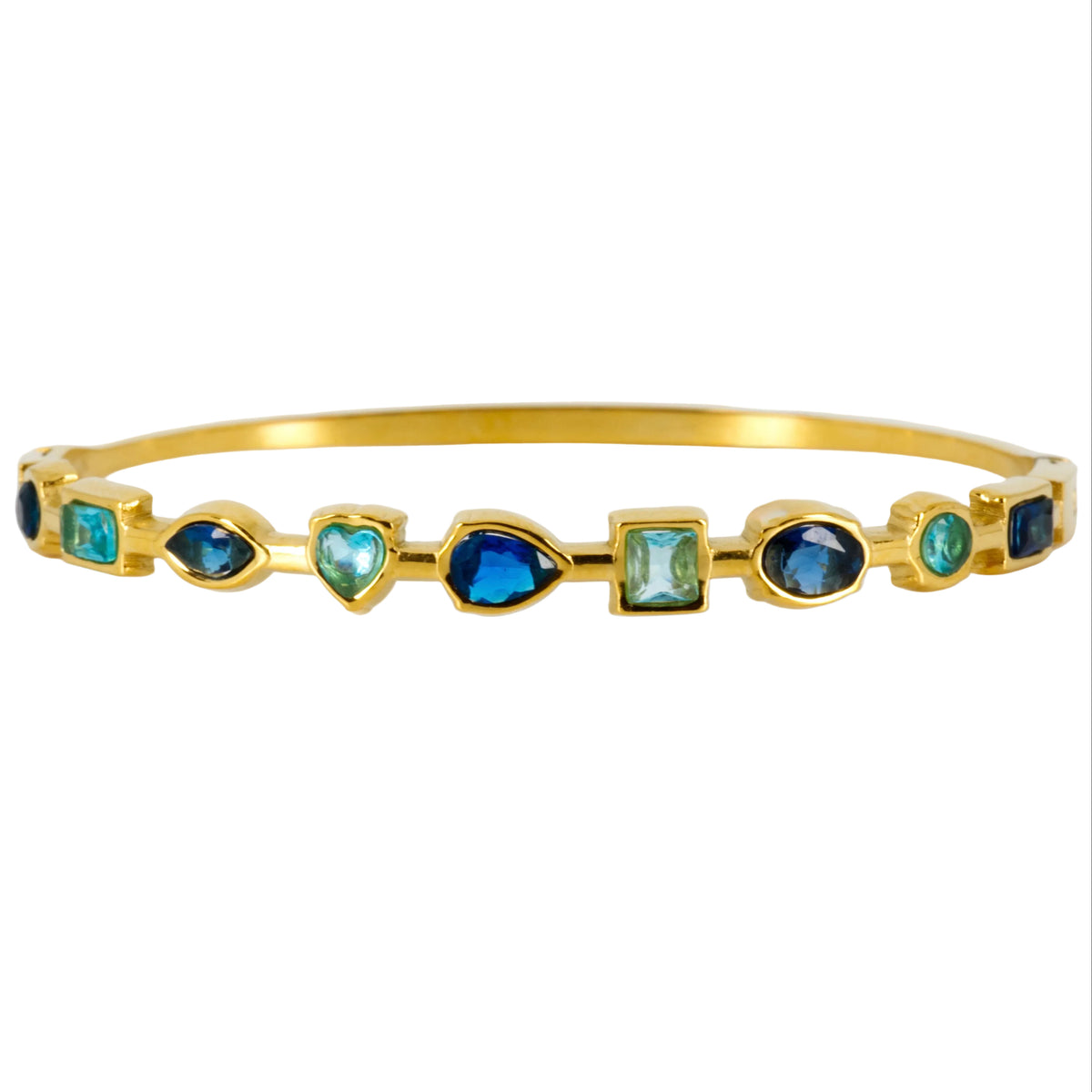 Gold Plated Blue Cubic Zirconia Set Hinged Bangle