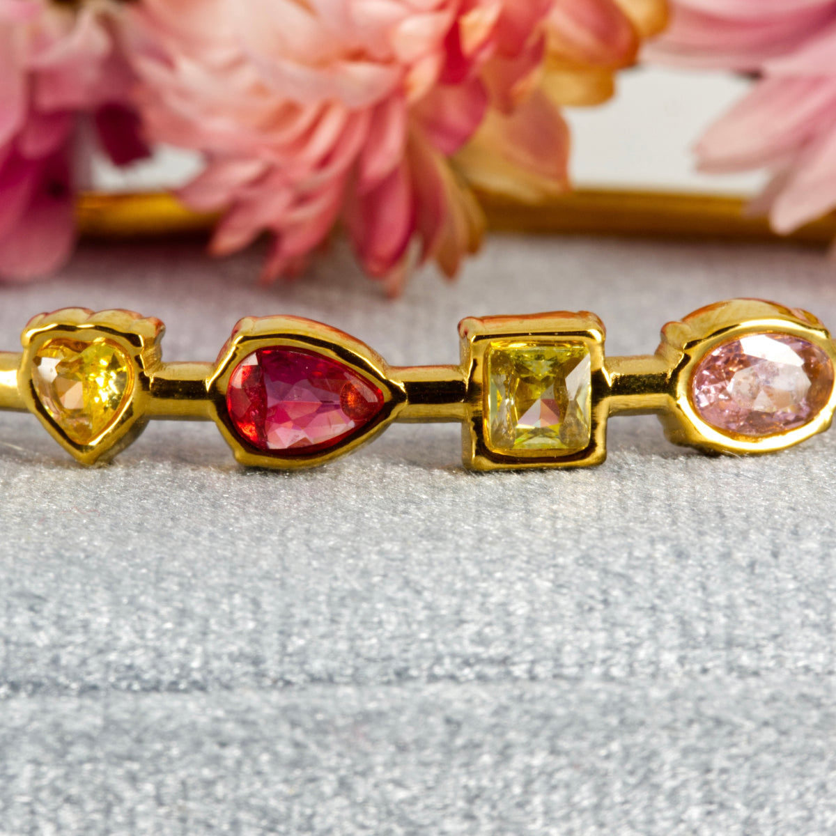 Gold Plated Pink & Yellow Cubic Zirconia Set Hinged Bangle
