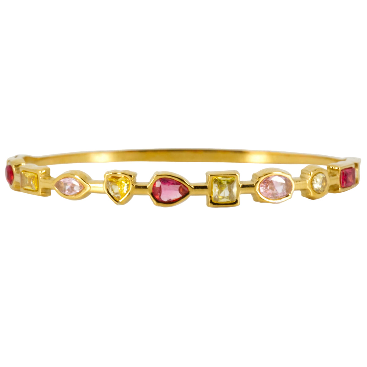 Gold Plated Pink & Yellow Cubic Zirconia Set Hinged Bangle