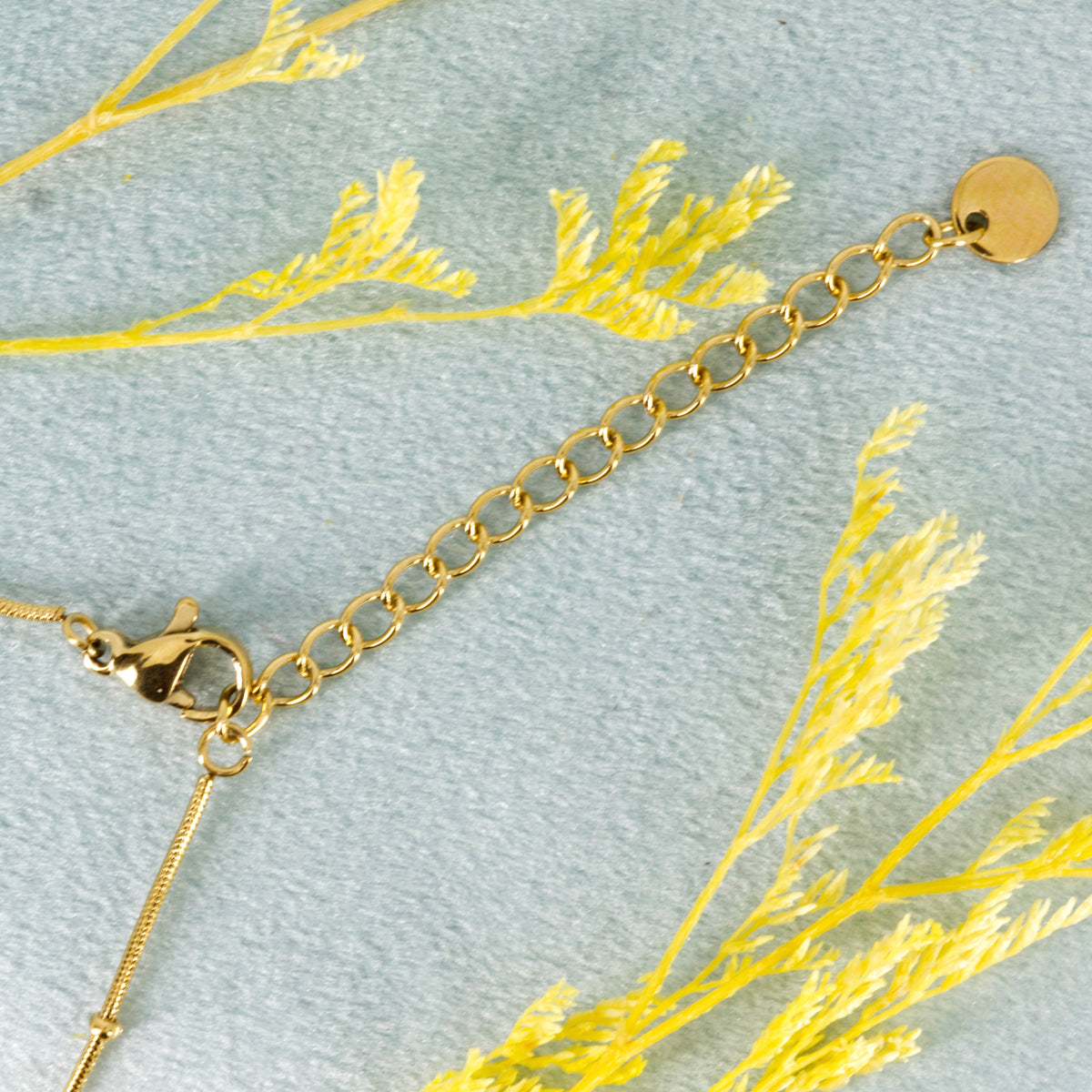 Gold Plated Pink Stone Pendant & Beaded Chain
