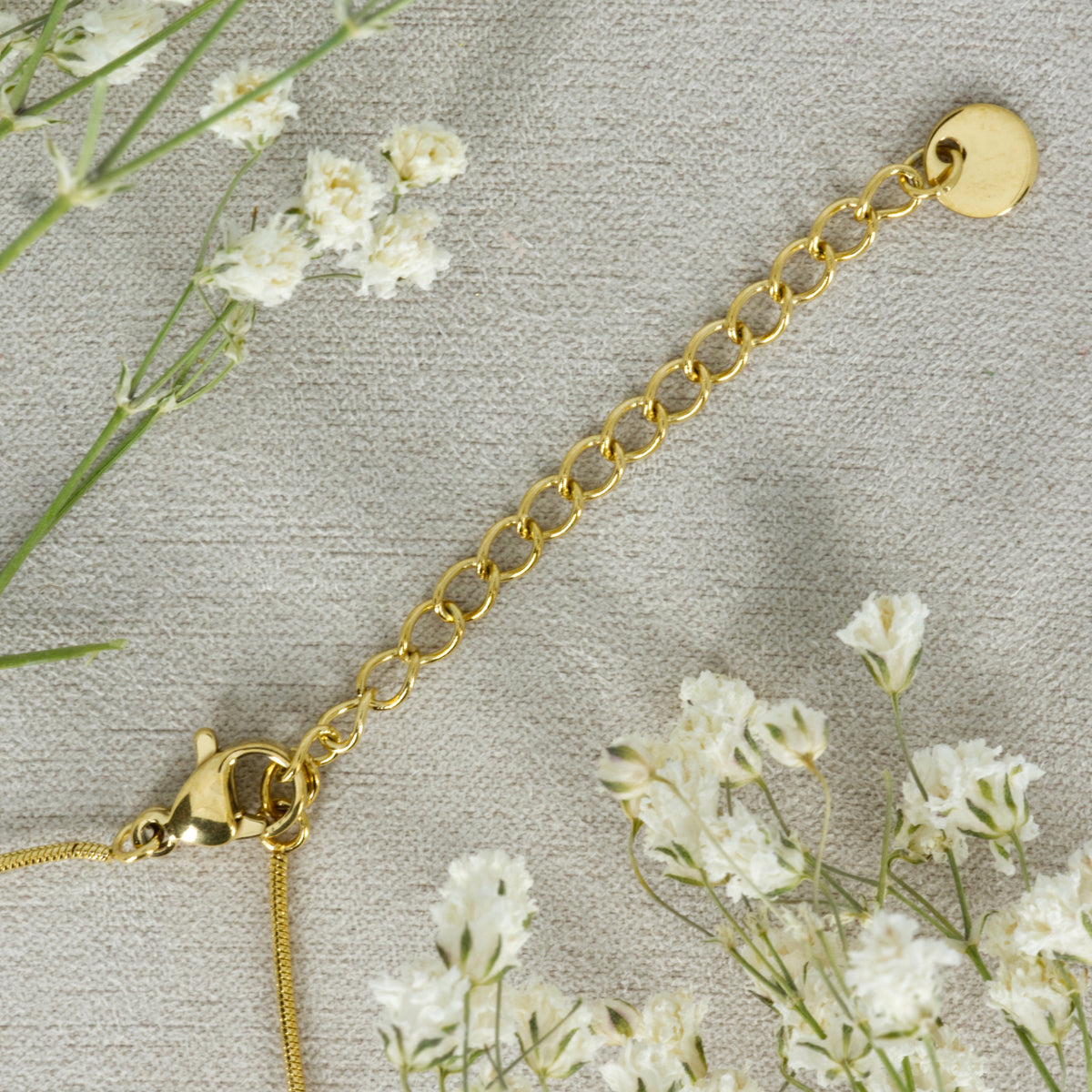 Gold Plated White & Green Stone Pendant & Beaded Chain