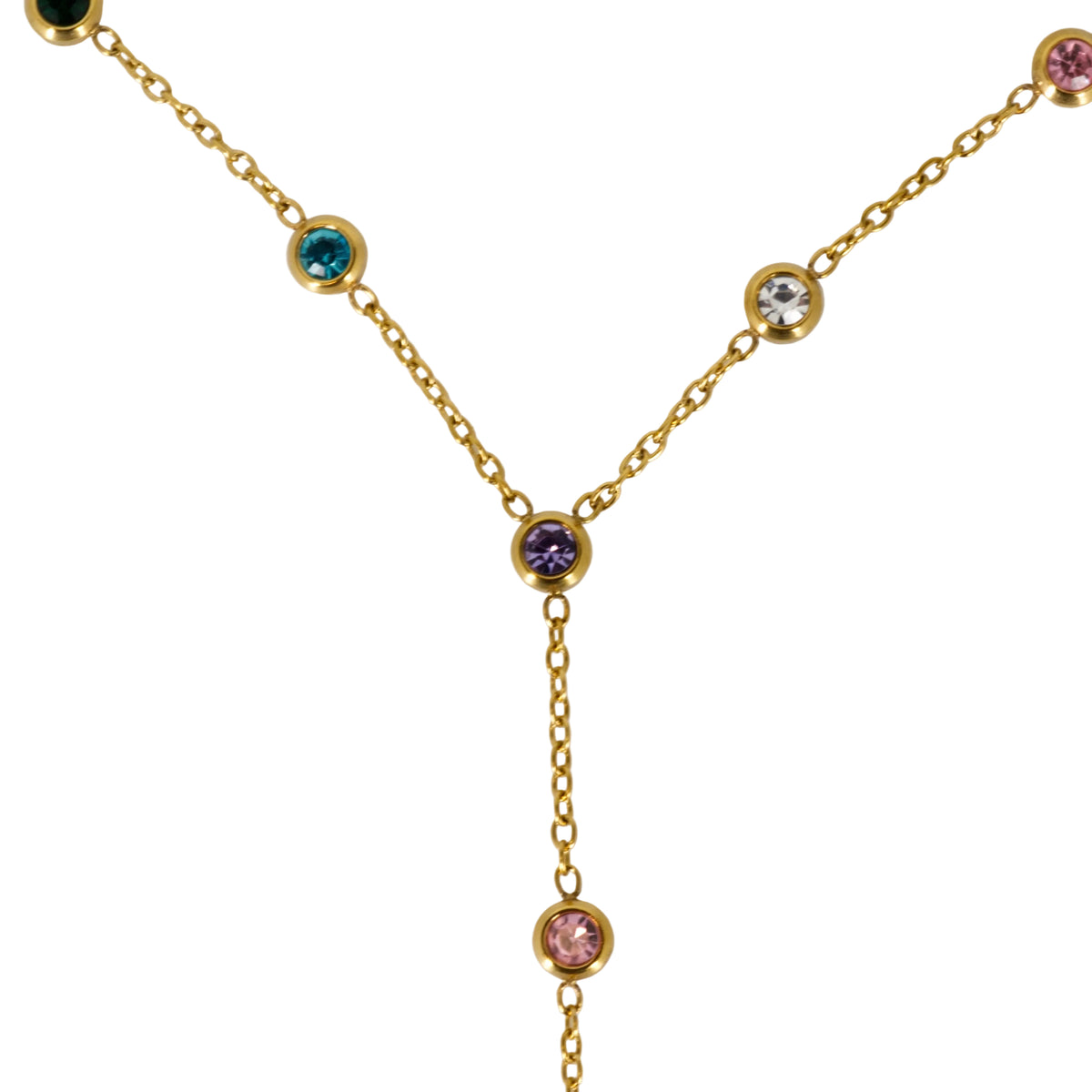 Gold Plated Multi-Coloured Cubic Zirconia Set Lariat Necklace