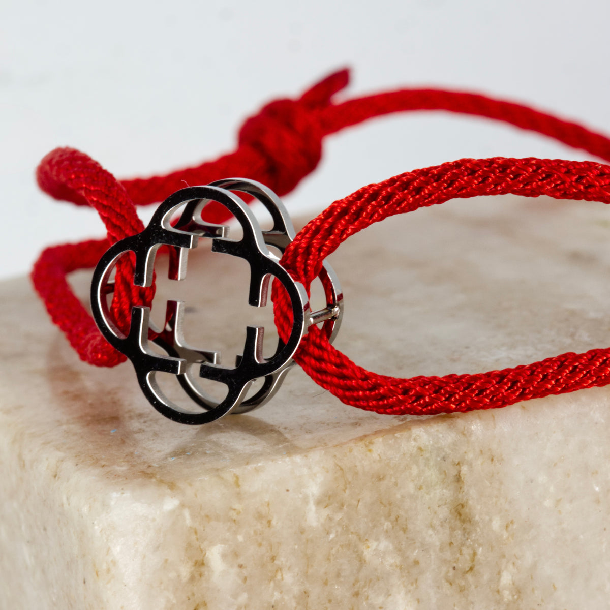 Stainless Steel Clover Red Rope Bracelet