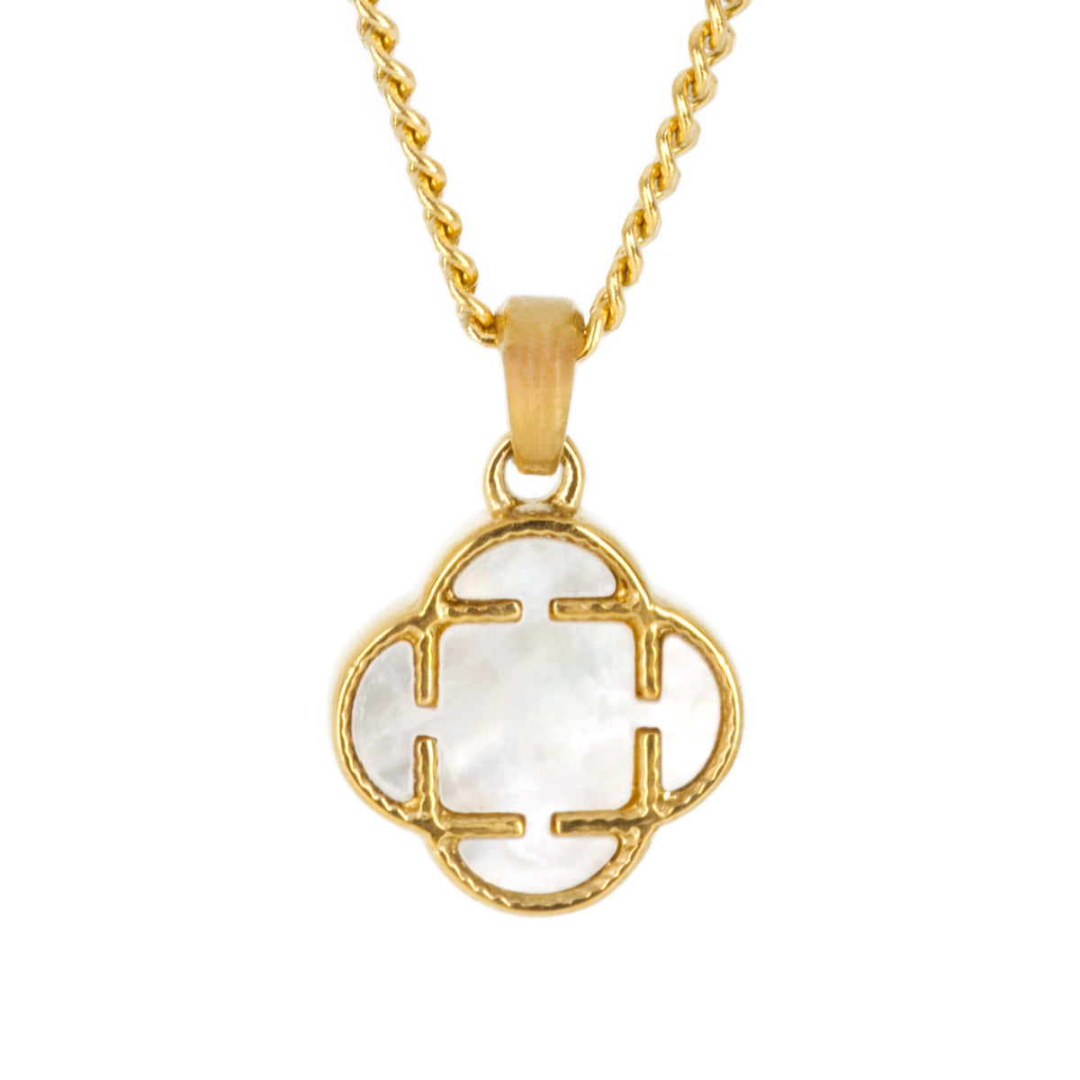 Gold Plated White Stone Clover Pendant & Chain