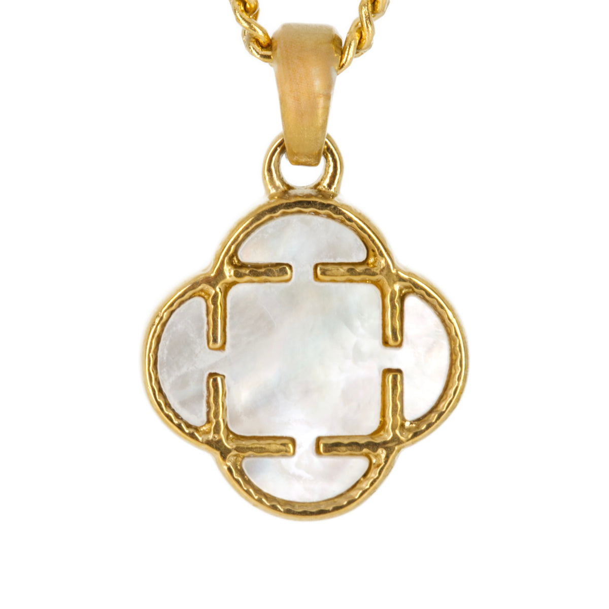 Gold Plated White Stone Clover Pendant & Chain