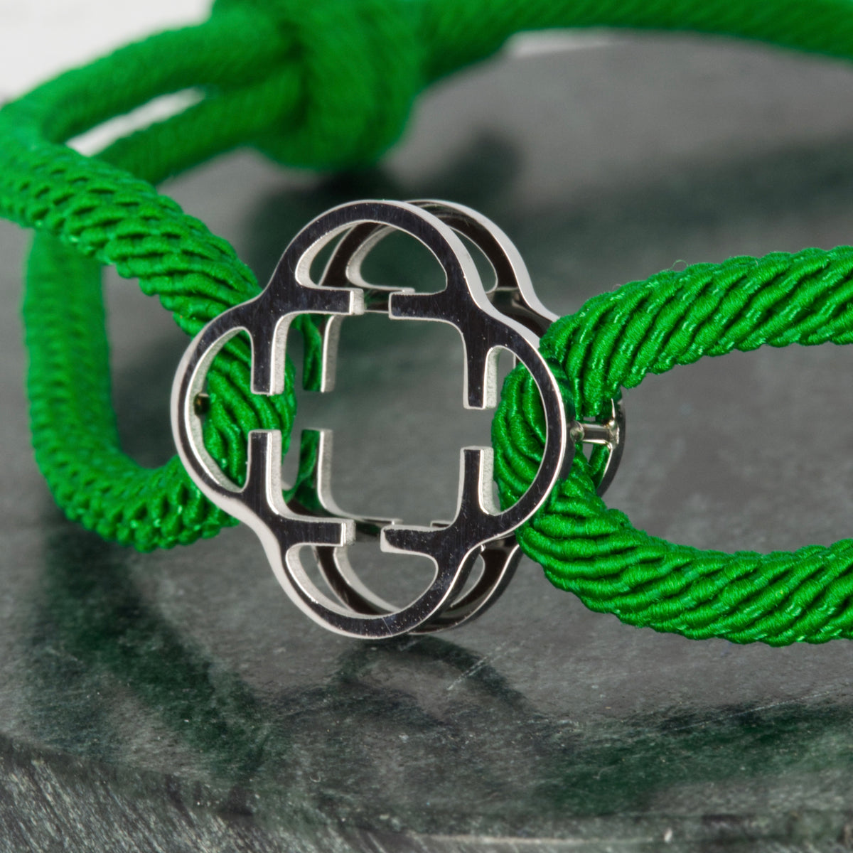 Stainless Steel Clover Green Rope Bracelet