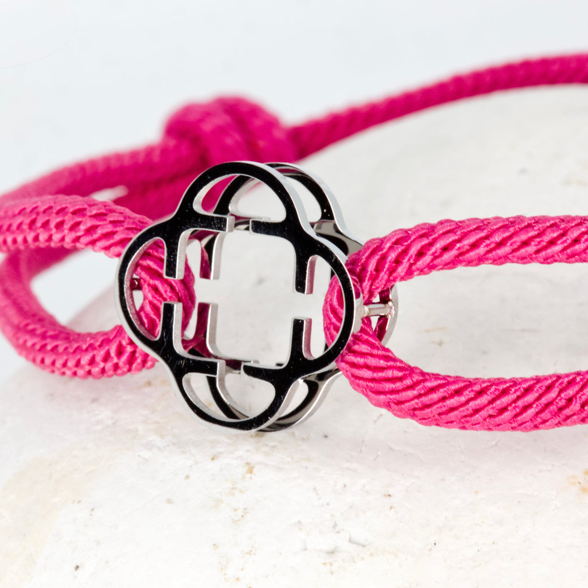 Stainless Steel Clover Pink Rope Bracelet
